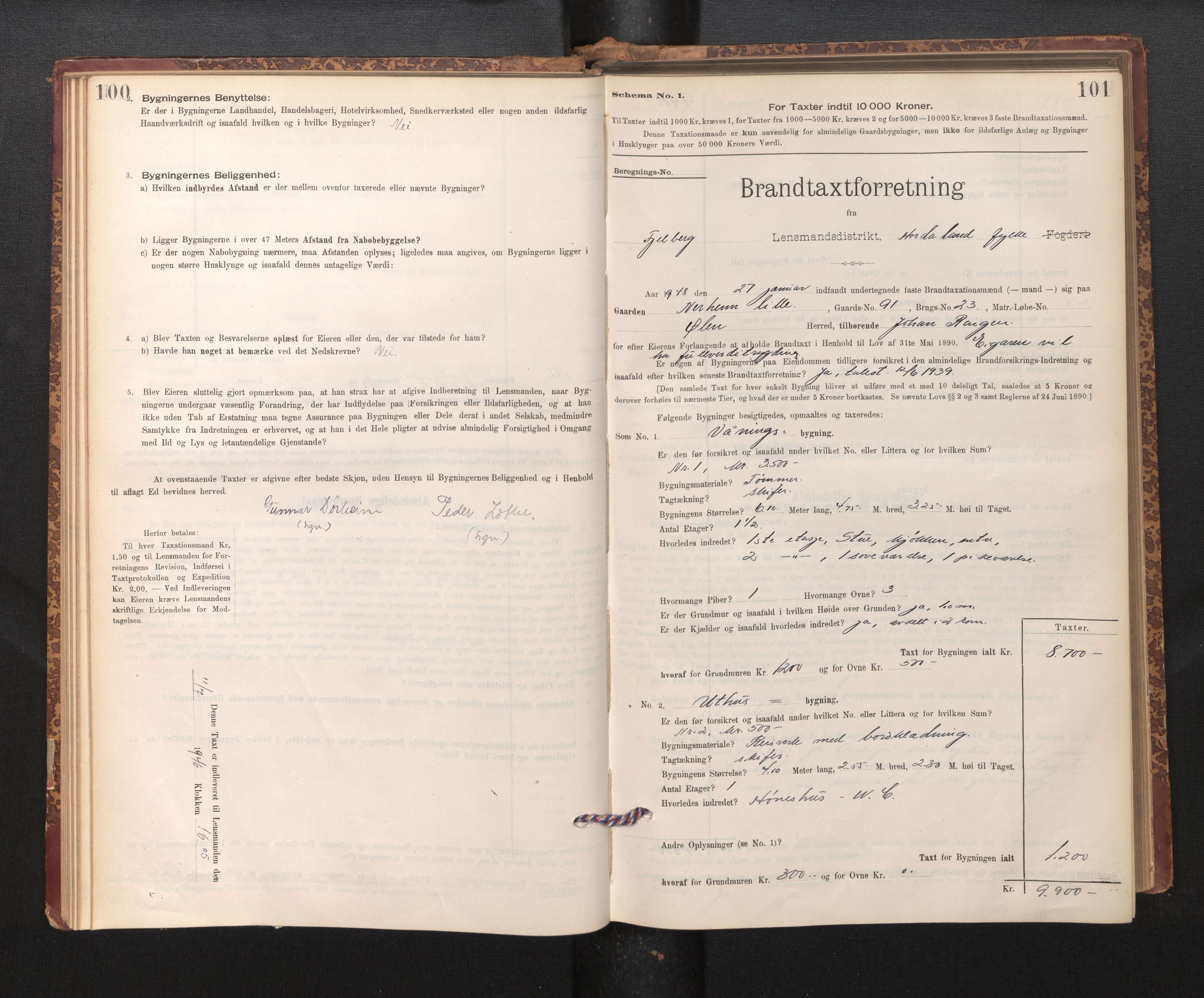 Lensmannen i Fjelberg, SAB/A-32101/0012/L0007: Branntakstprotokoll, skjematakst, 1895-1949, s. 100-101