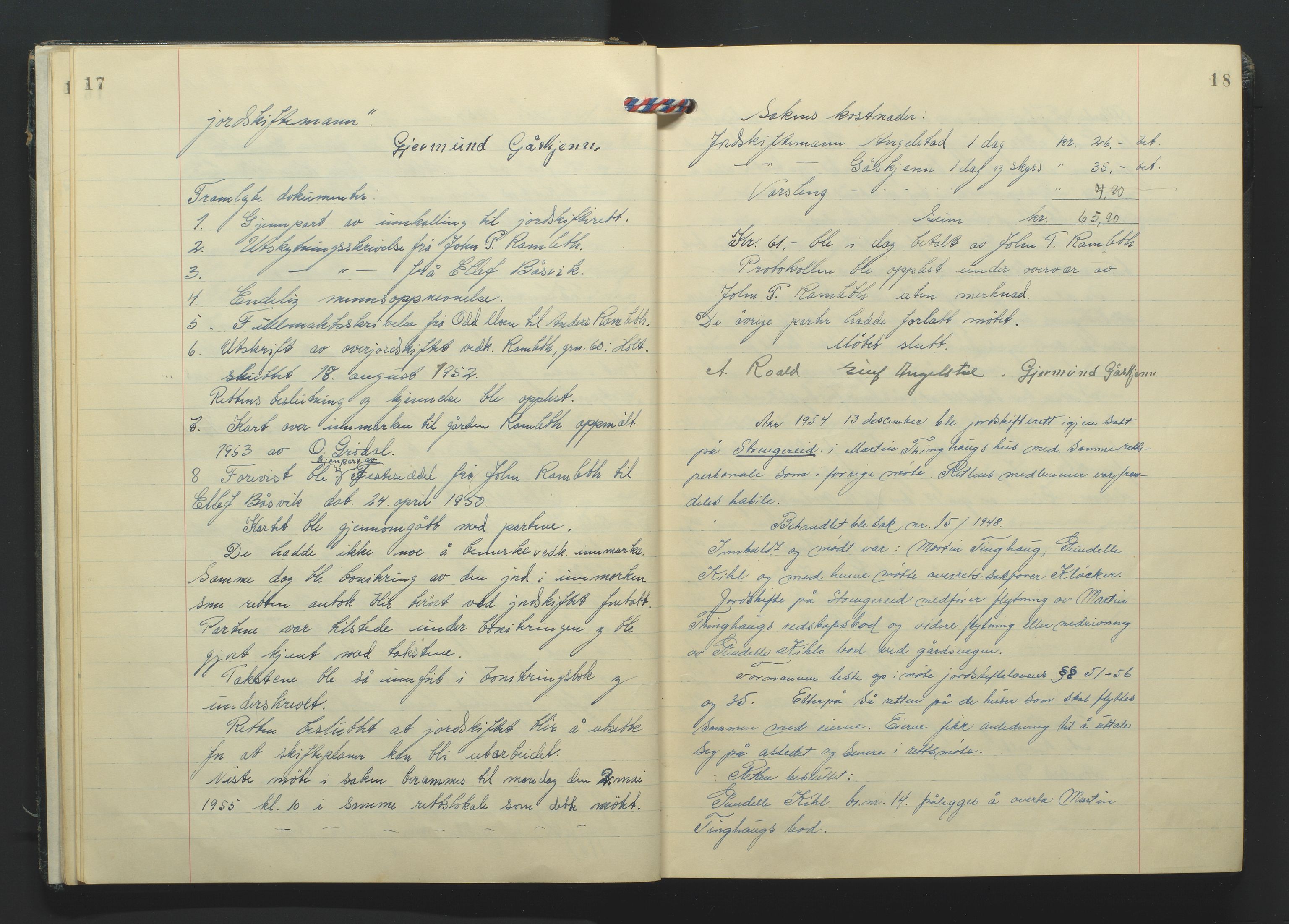 Nedenes jordskifterett, AV/SAK-1541-0007/F/Fa/Faa/L0003: Jordskifteprotokoll med gårdsregister, Holt domssokn nr 16, 1954-1959, s. 17-18