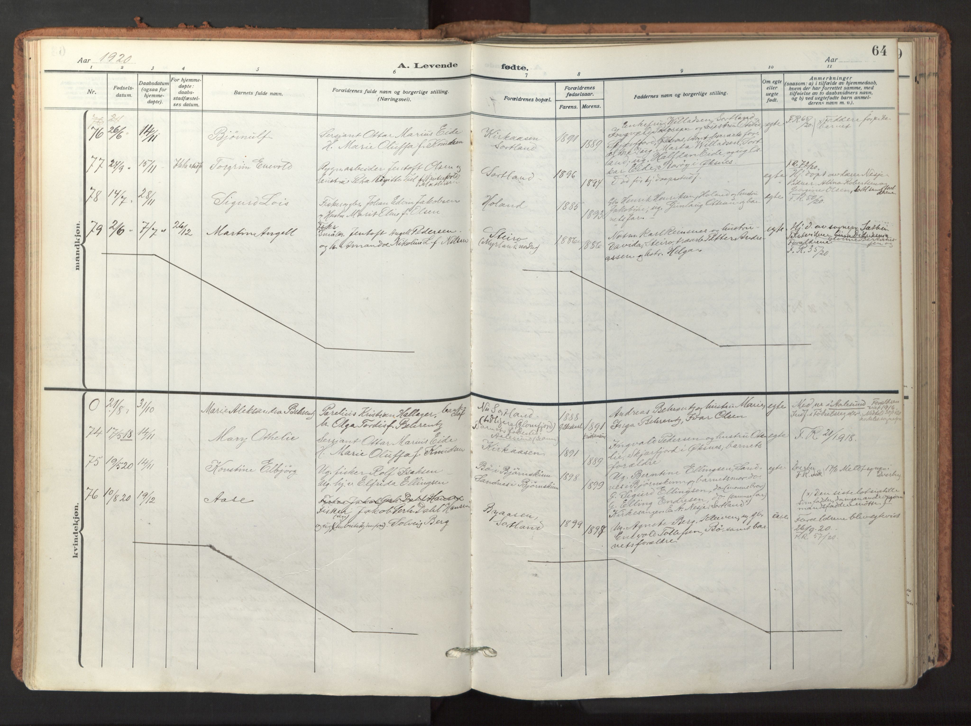 Ministerialprotokoller, klokkerbøker og fødselsregistre - Nordland, SAT/A-1459/895/L1374: Ministerialbok nr. 895A09, 1915-1925, s. 64