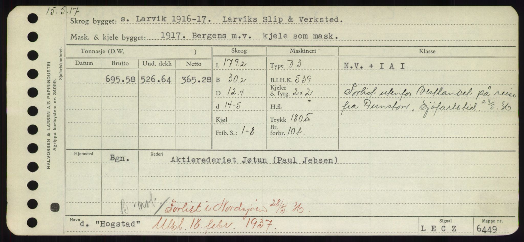 Sjøfartsdirektoratet med forløpere, Skipsmålingen, RA/S-1627/H/Hd/L0016: Fartøy, Hid-Holg, s. 155