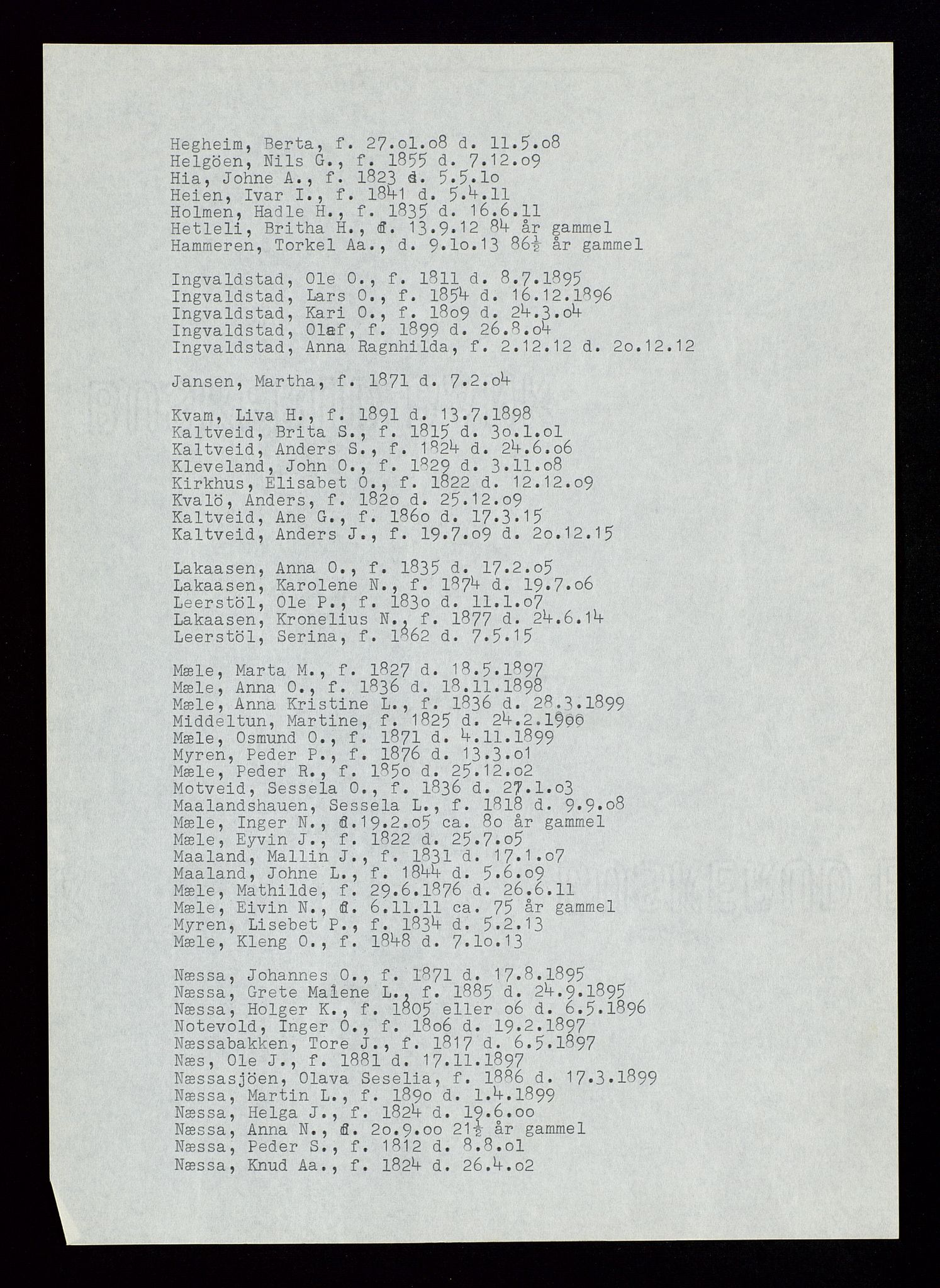 Årdal lensmannskontor, SAST/A-100453/Gga/L0001: "Register til dødsfallprotokollene i Årdal", 1885-1964, s. 6