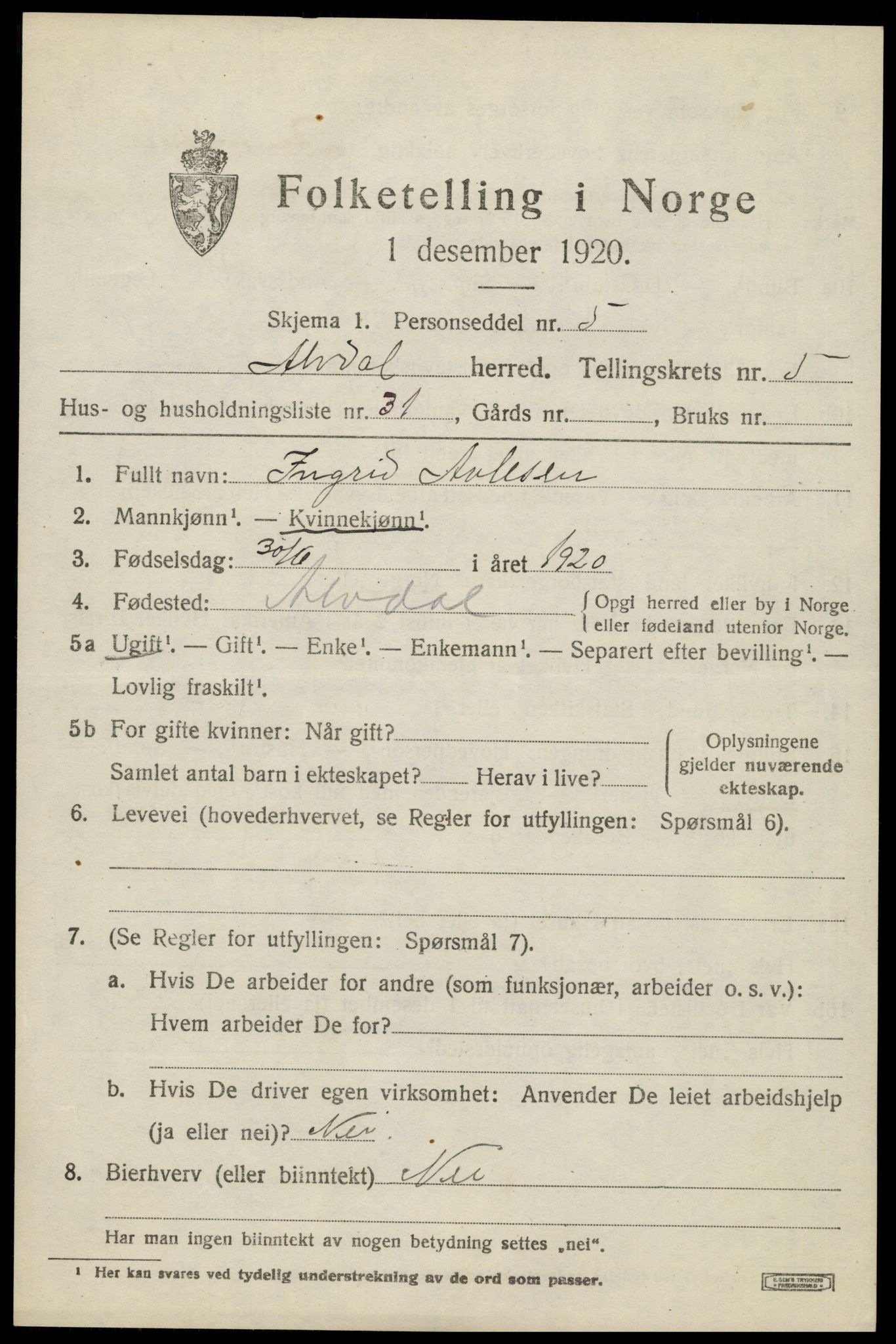 SAH, Folketelling 1920 for 0438 Alvdal herred, 1920, s. 3858
