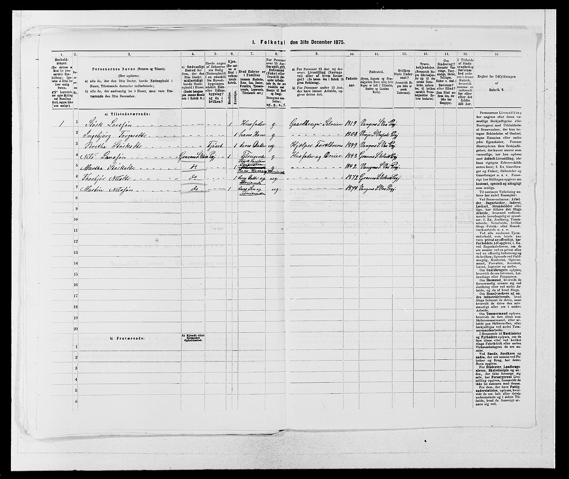 SAB, Folketelling 1875 for 1235P Voss prestegjeld, 1875, s. 1118