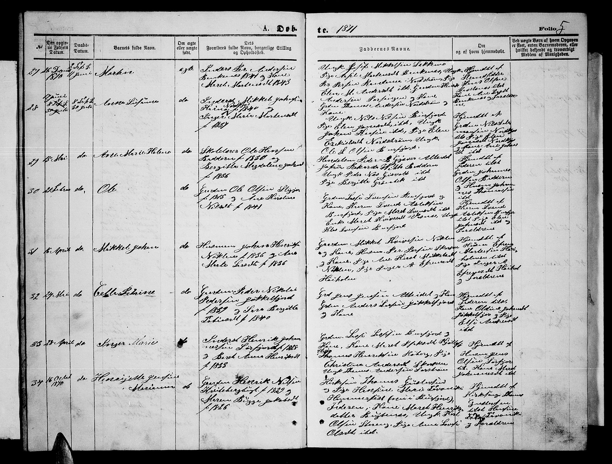 Skjervøy sokneprestkontor, AV/SATØ-S-1300/H/Ha/Hab/L0014klokker: Klokkerbok nr. 14, 1871-1877, s. 5