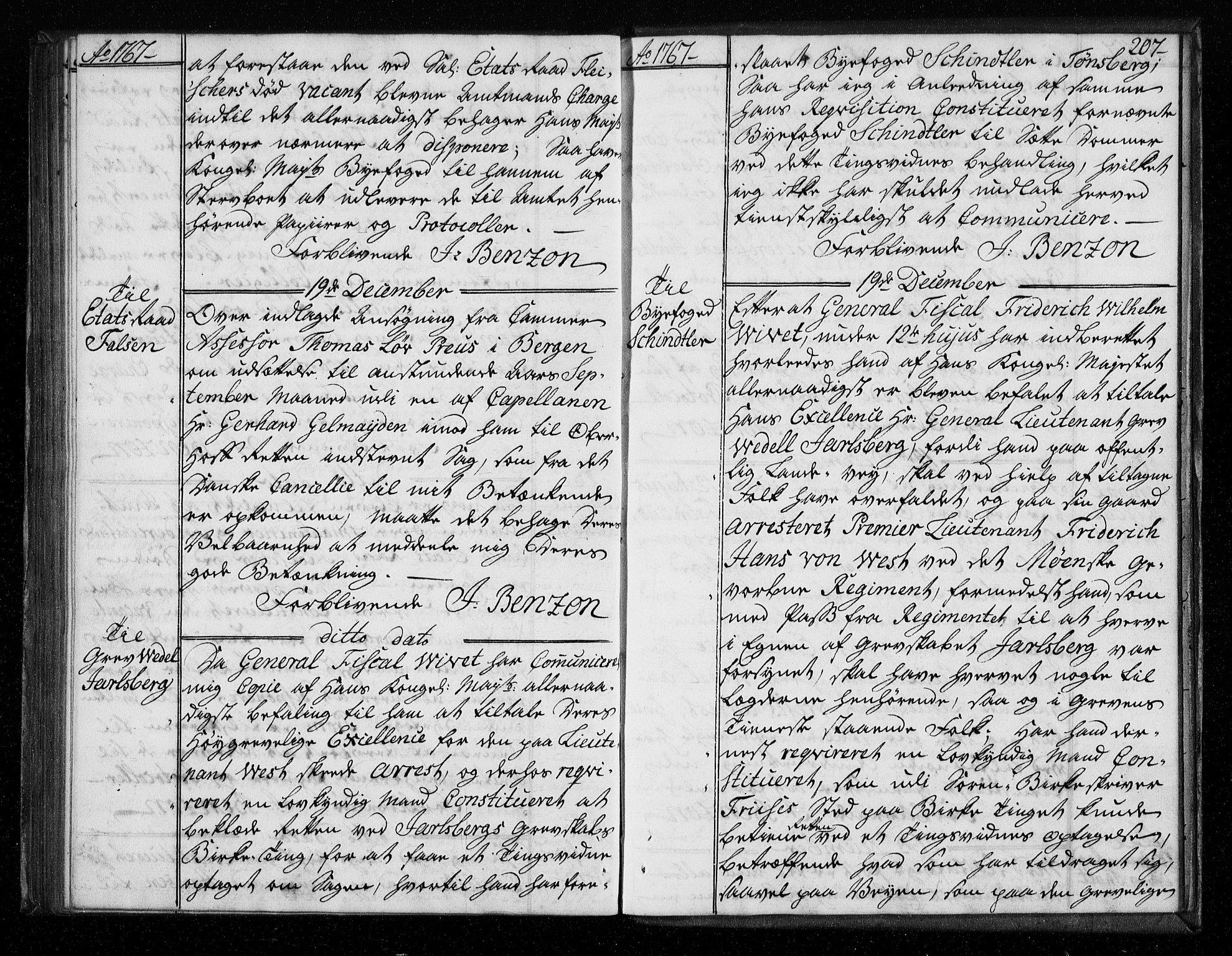 Stattholderembetet 1572-1771, AV/RA-EA-2870/Bf/L0006: Stattholderprotokoll (allmenn kopibok), 1767-1768, s. 206b-207a