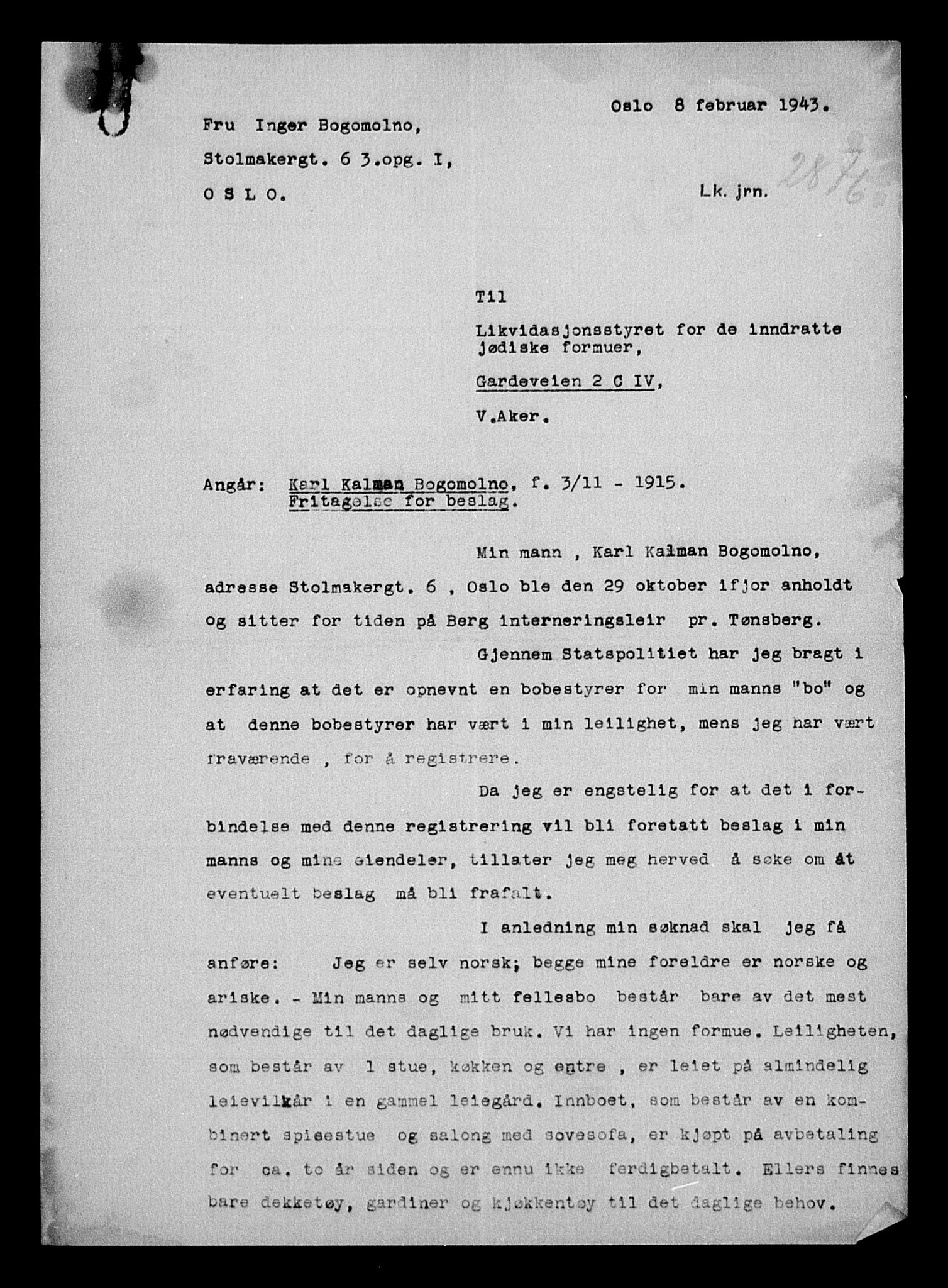 Justisdepartementet, Tilbakeføringskontoret for inndratte formuer, AV/RA-S-1564/H/Hc/Hcc/L0927: --, 1945-1947, s. 309