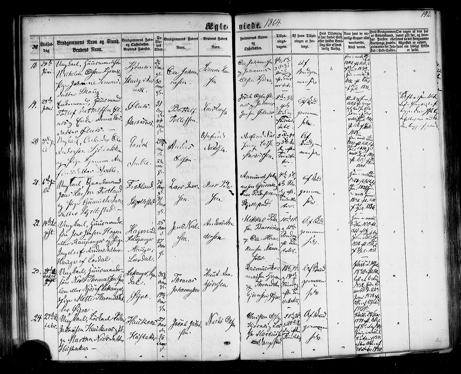 Sogndal sokneprestembete, AV/SAB-A-81301/H/Haa/Haaa/L0013: Ministerialbok nr. A 13, 1859-1877, s. 192
