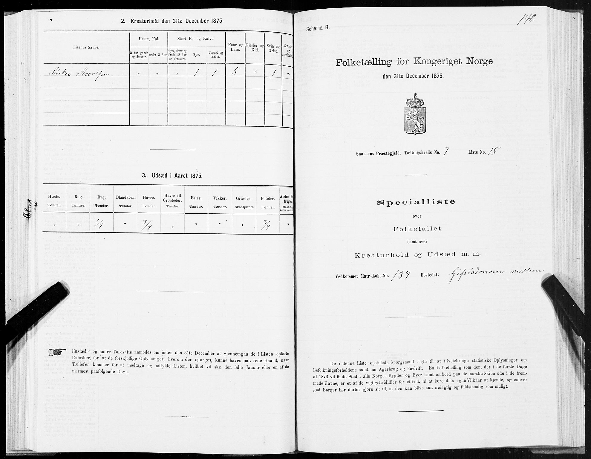 SAT, Folketelling 1875 for 1736P Snåsa prestegjeld, 1875, s. 3148