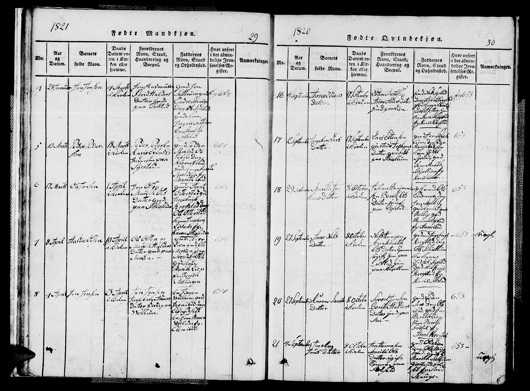 Ministerialprotokoller, klokkerbøker og fødselsregistre - Sør-Trøndelag, AV/SAT-A-1456/667/L0796: Klokkerbok nr. 667C01, 1817-1836, s. 29-30