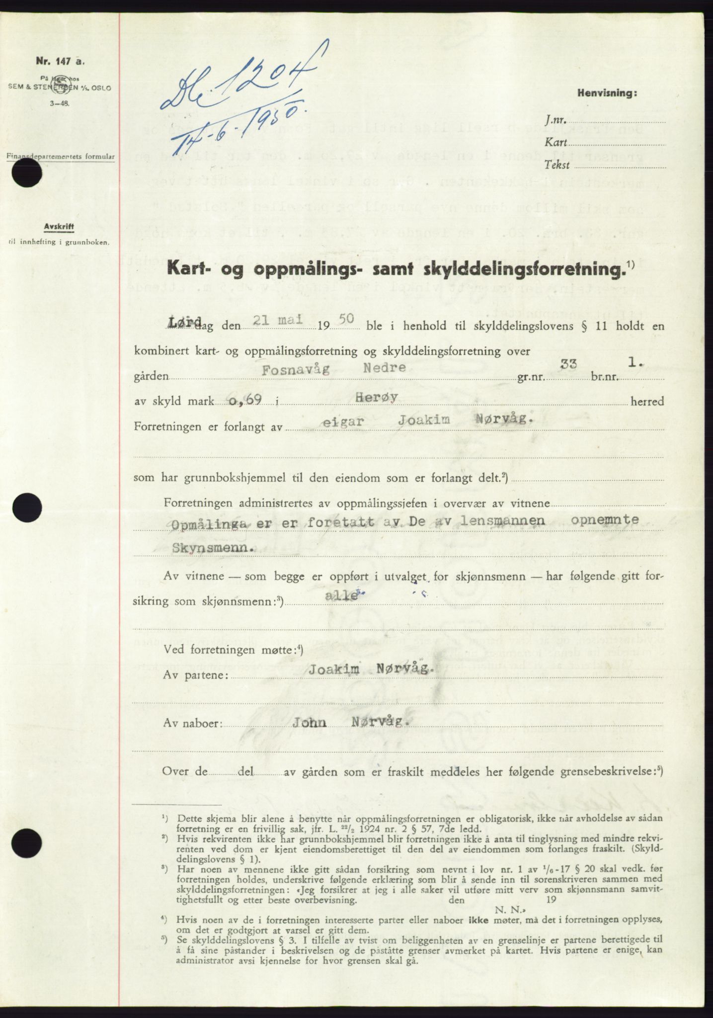 Søre Sunnmøre sorenskriveri, SAT/A-4122/1/2/2C/L0087: Pantebok nr. 13A, 1950-1950, Dagboknr: 1204/1950