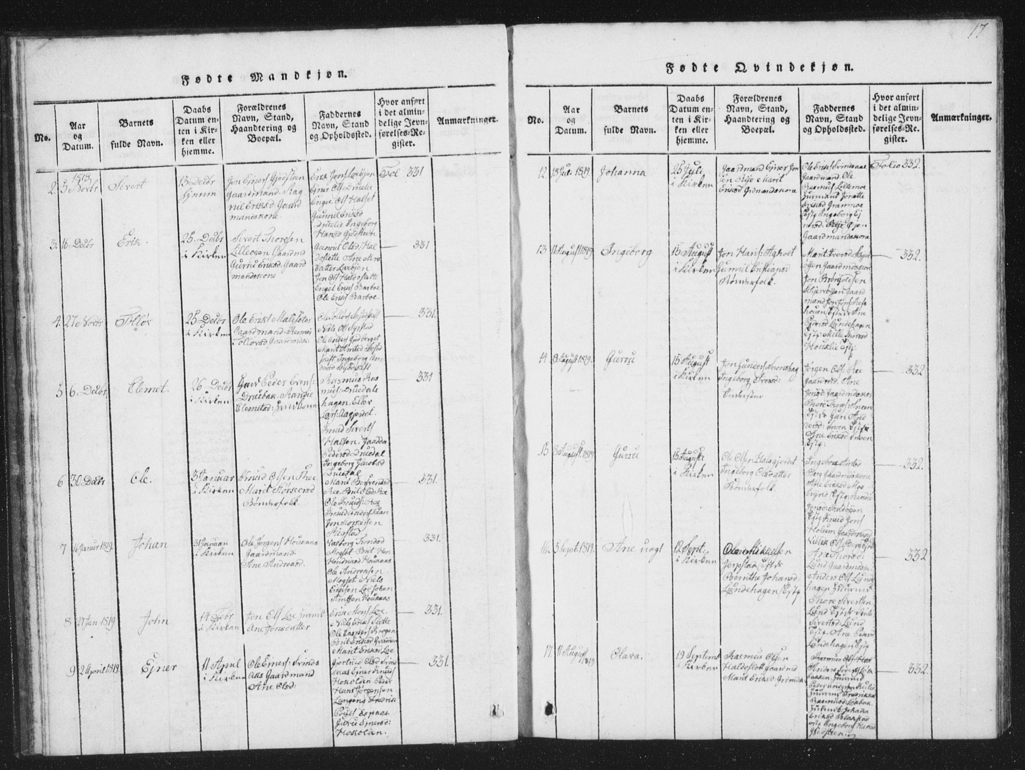 Ministerialprotokoller, klokkerbøker og fødselsregistre - Sør-Trøndelag, SAT/A-1456/672/L0862: Klokkerbok nr. 672C01, 1816-1831, s. 17
