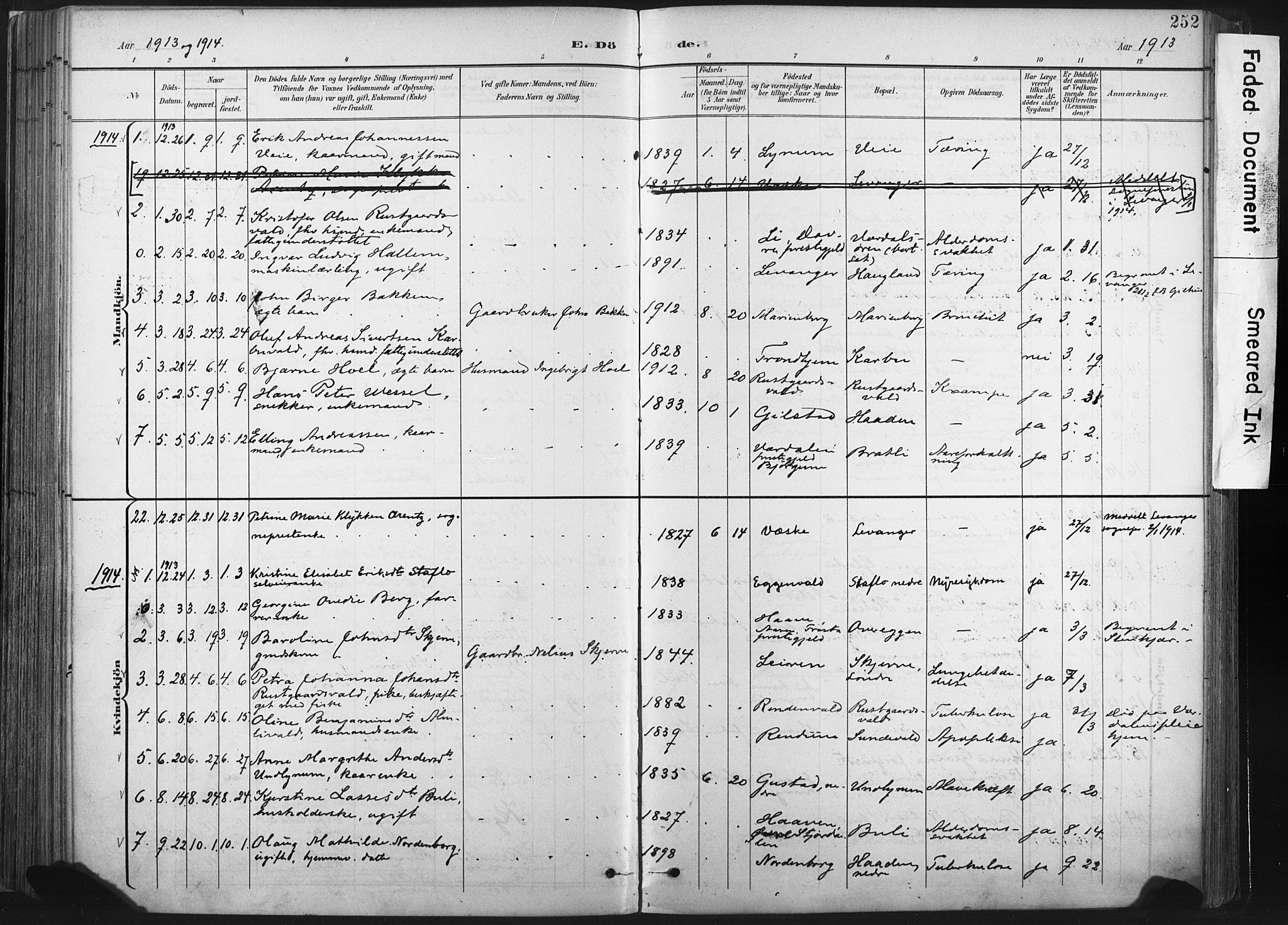 Ministerialprotokoller, klokkerbøker og fødselsregistre - Nord-Trøndelag, AV/SAT-A-1458/717/L0162: Ministerialbok nr. 717A12, 1898-1923, s. 252