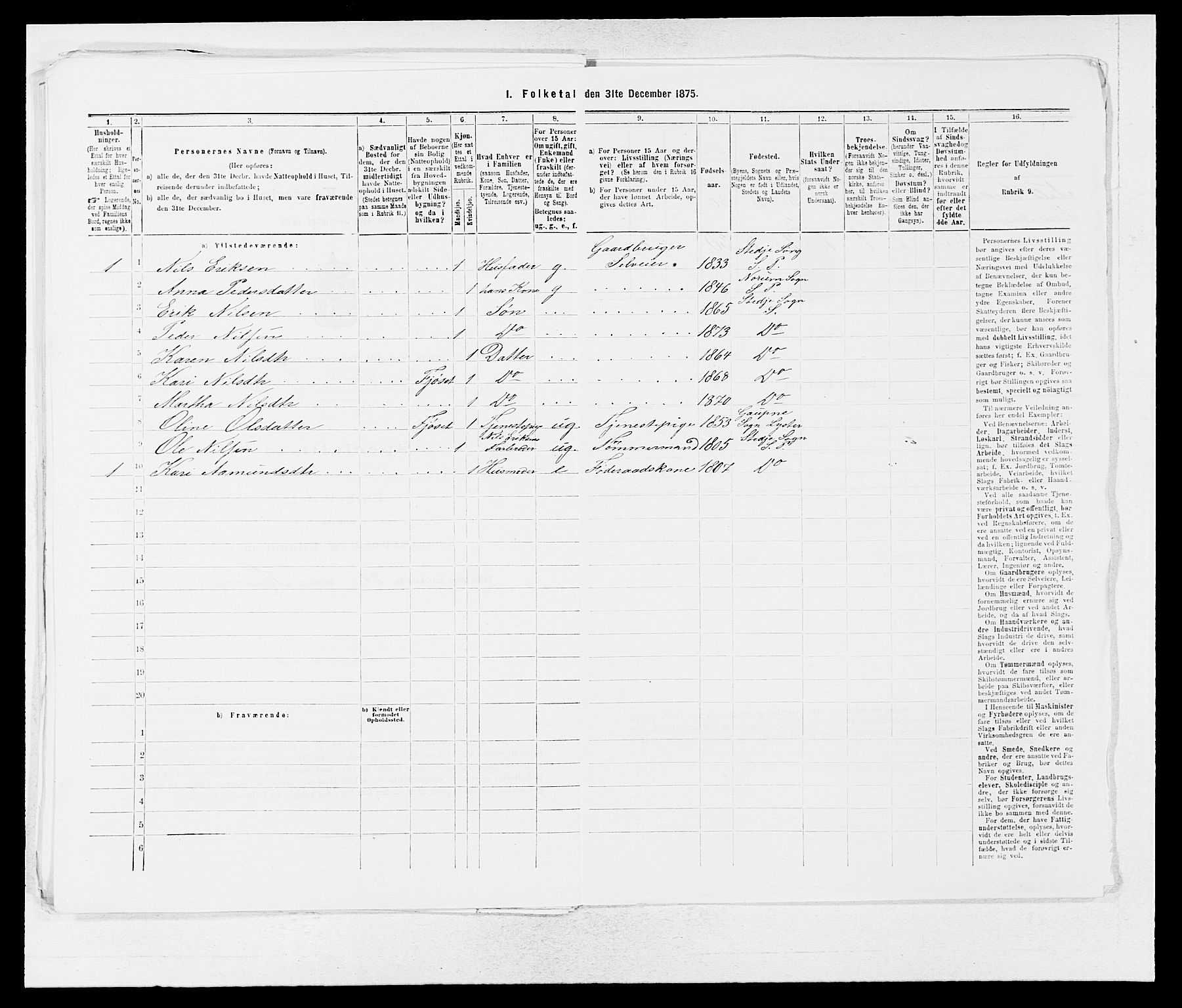 SAB, Folketelling 1875 for 1420P Sogndal prestegjeld, 1875, s. 293