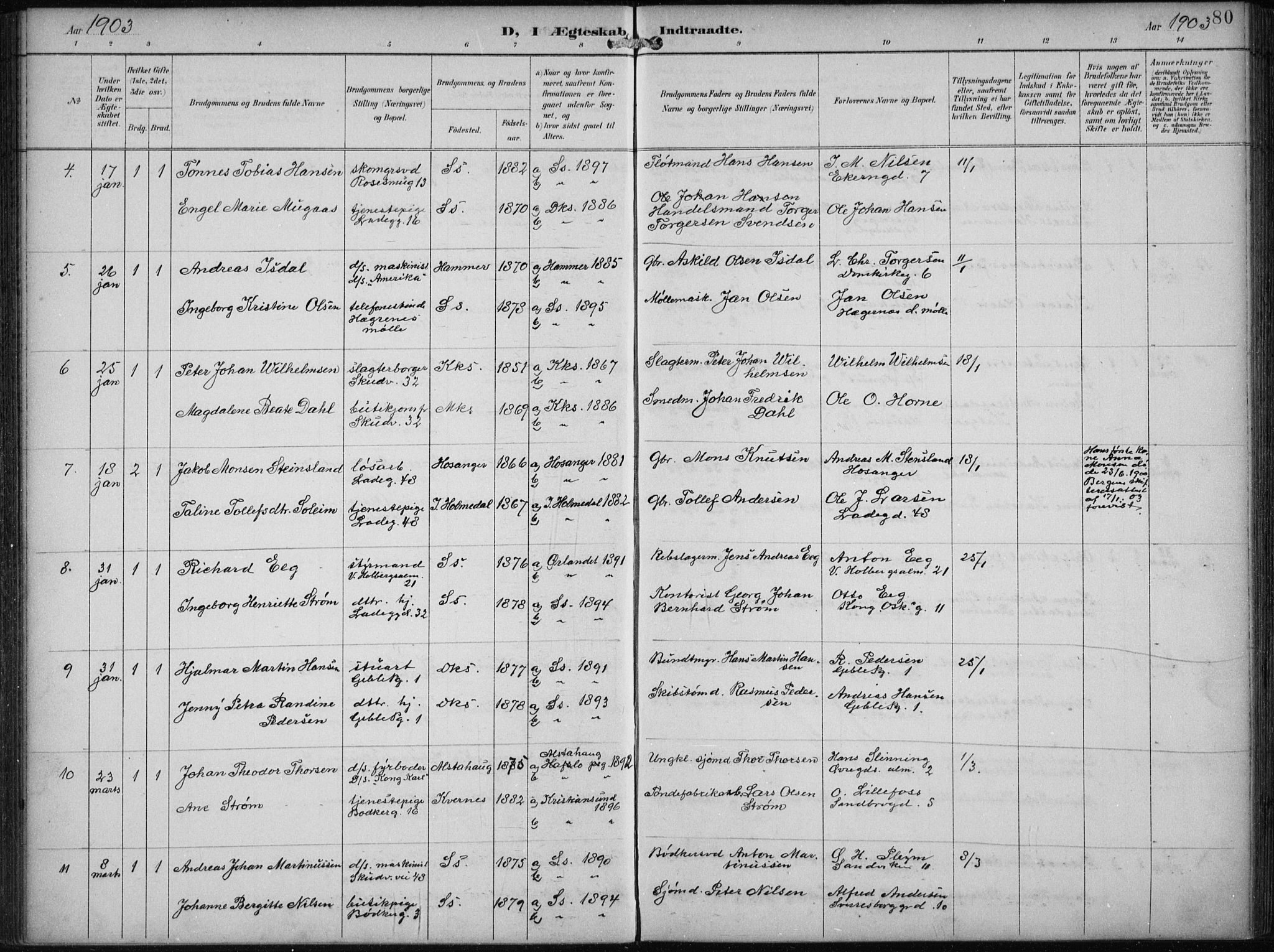 Sandviken Sokneprestembete, AV/SAB-A-77601/H/Ha/L0014: Ministerialbok nr. D 1, 1896-1911, s. 80