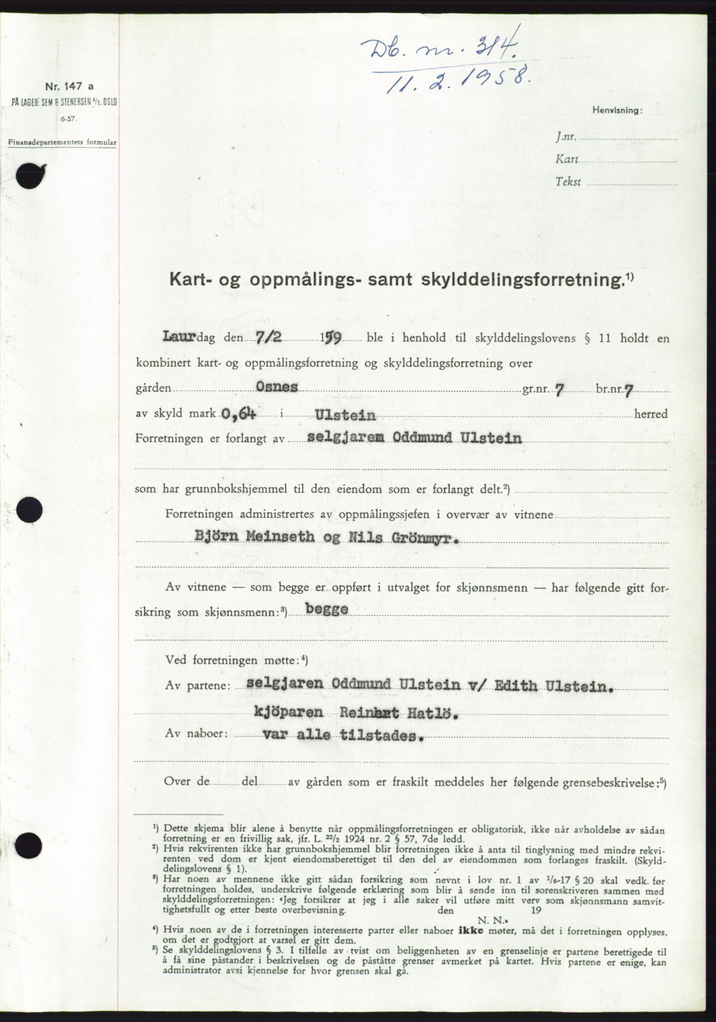 Søre Sunnmøre sorenskriveri, SAT/A-4122/1/2/2C/L0111: Pantebok nr. 37A, 1958-1959, Dagboknr: 314/1959