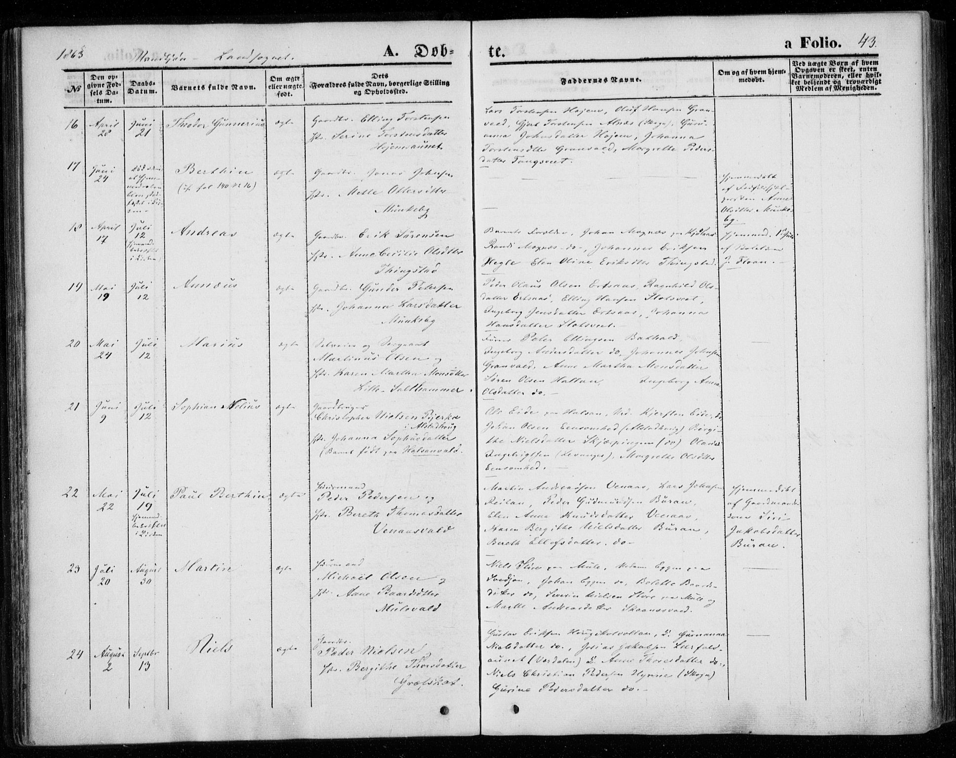 Ministerialprotokoller, klokkerbøker og fødselsregistre - Nord-Trøndelag, AV/SAT-A-1458/720/L0184: Ministerialbok nr. 720A02 /2, 1855-1863, s. 43