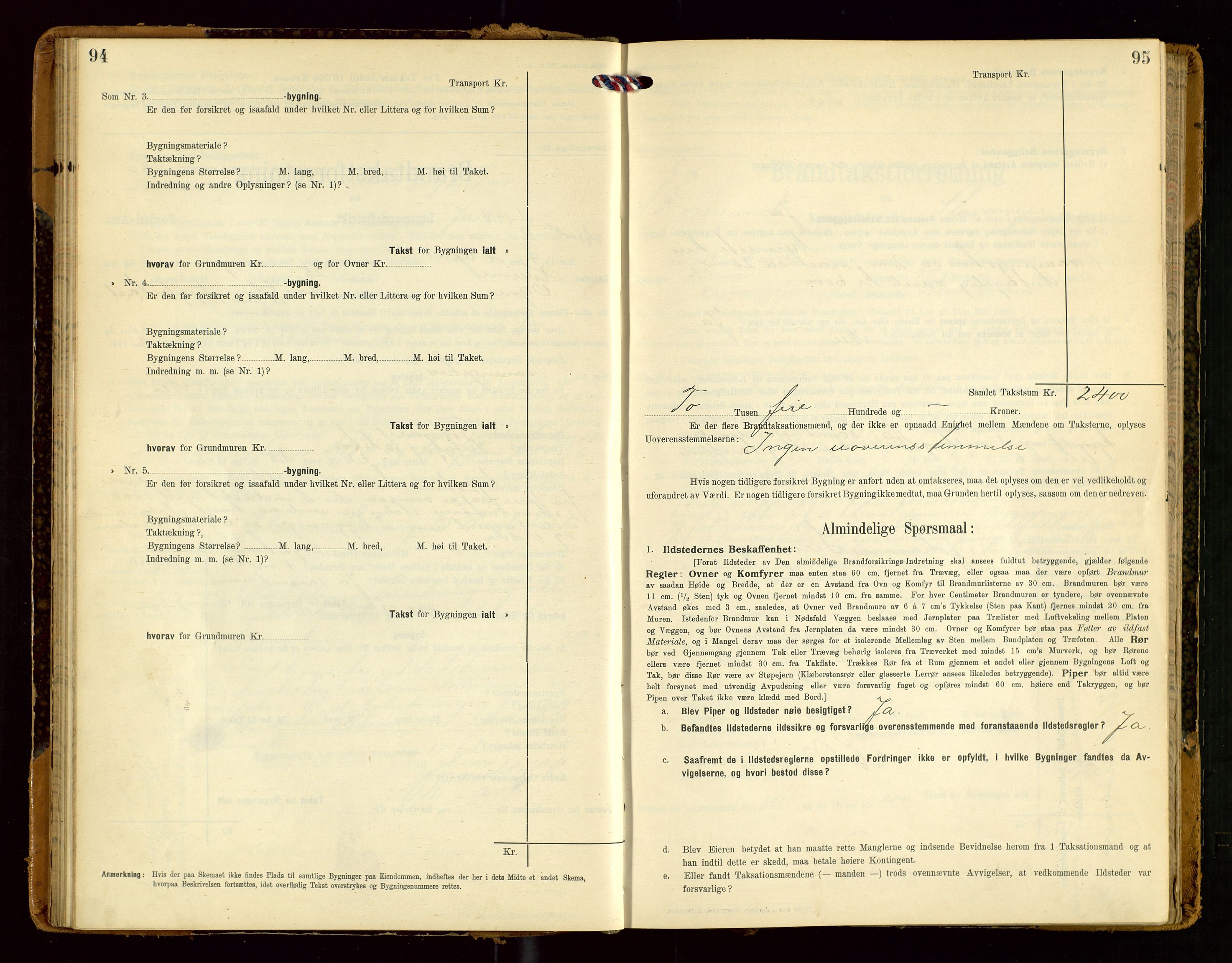 Eigersund lensmannskontor, SAST/A-100171/Gob/L0002: "Brandtakstprotokol", 1910-1916, s. 94-95