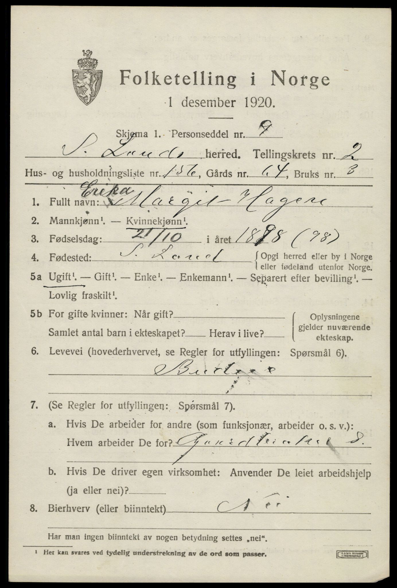 SAH, Folketelling 1920 for 0536 Søndre Land herred, 1920, s. 4111