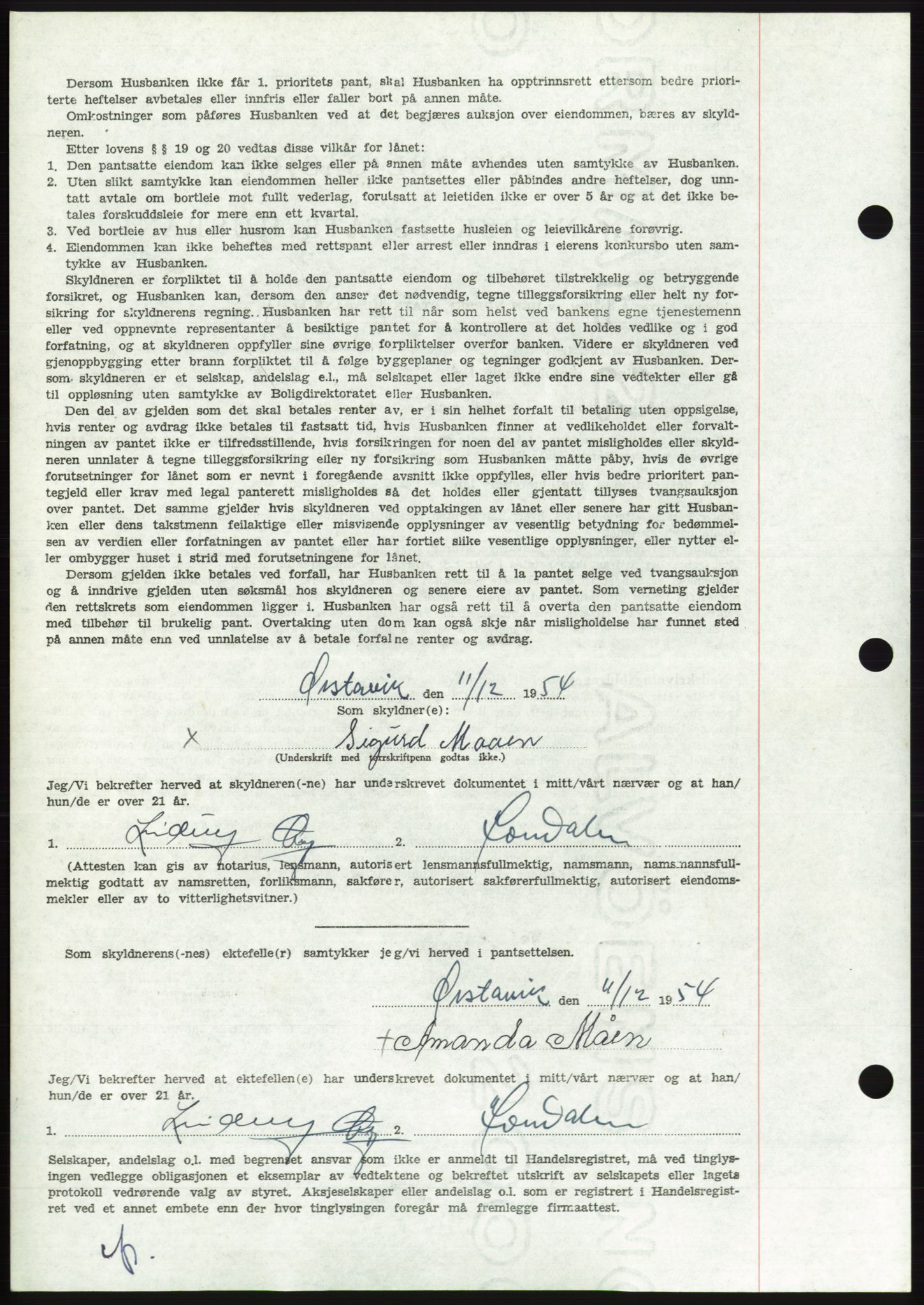 Søre Sunnmøre sorenskriveri, AV/SAT-A-4122/1/2/2C/L0126: Pantebok nr. 14B, 1954-1955, Dagboknr: 3298/1954