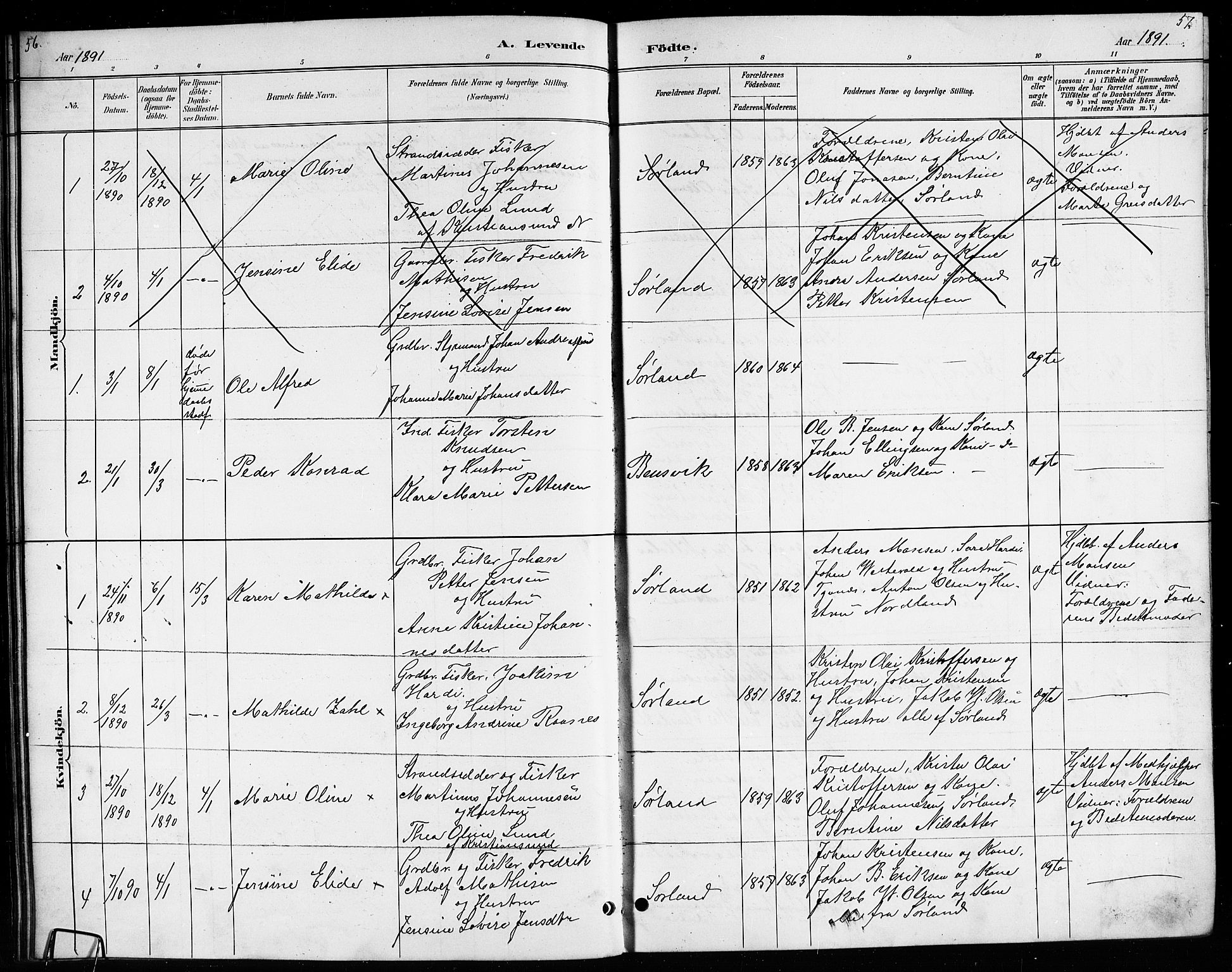 Ministerialprotokoller, klokkerbøker og fødselsregistre - Nordland, SAT/A-1459/807/L0123: Klokkerbok nr. 807C01, 1884-1910, s. 56-57