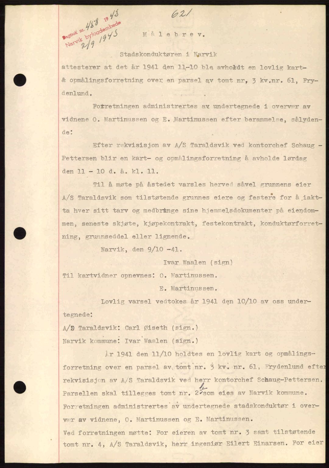 Narvik sorenskriveri, SAT/A-0002/1/2/2C/2Ca: Pantebok nr. A19, 1942-1943, Dagboknr: 458/1943