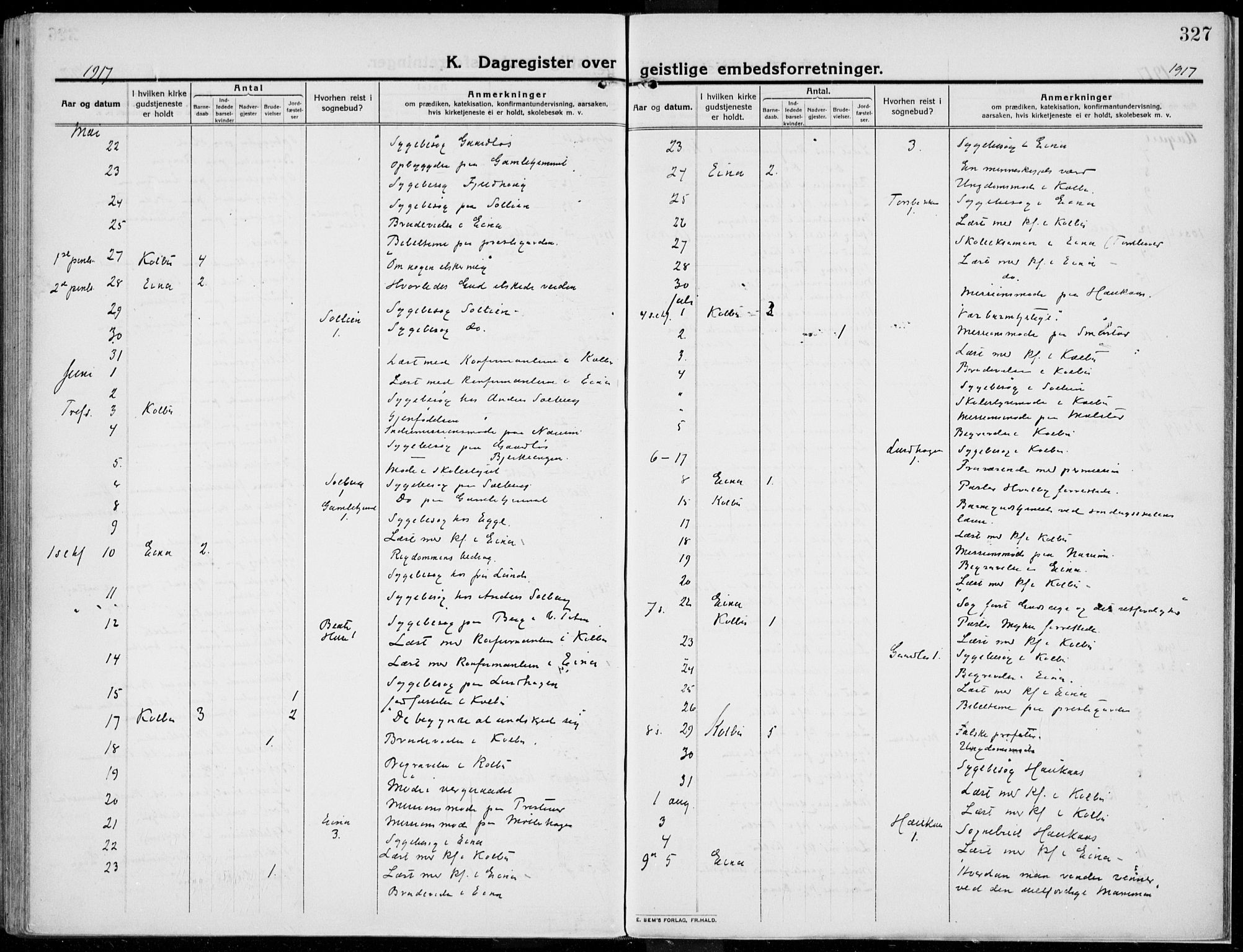 Kolbu prestekontor, AV/SAH-PREST-110/H/Ha/Haa/L0002: Ministerialbok nr. 2, 1912-1926, s. 327