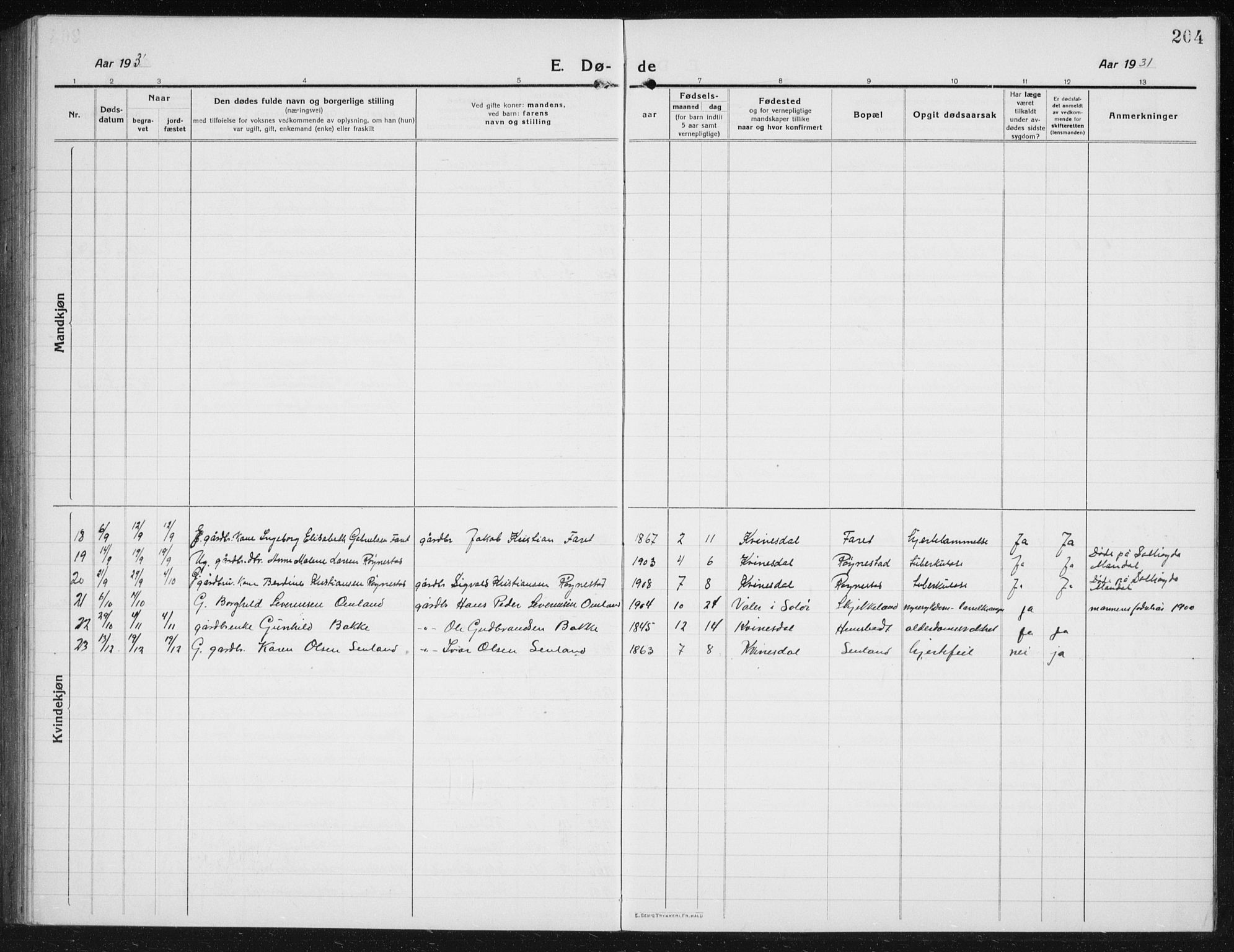 Kvinesdal sokneprestkontor, SAK/1111-0026/F/Fb/Fbb/L0004: Klokkerbok nr. B 4, 1917-1938, s. 204