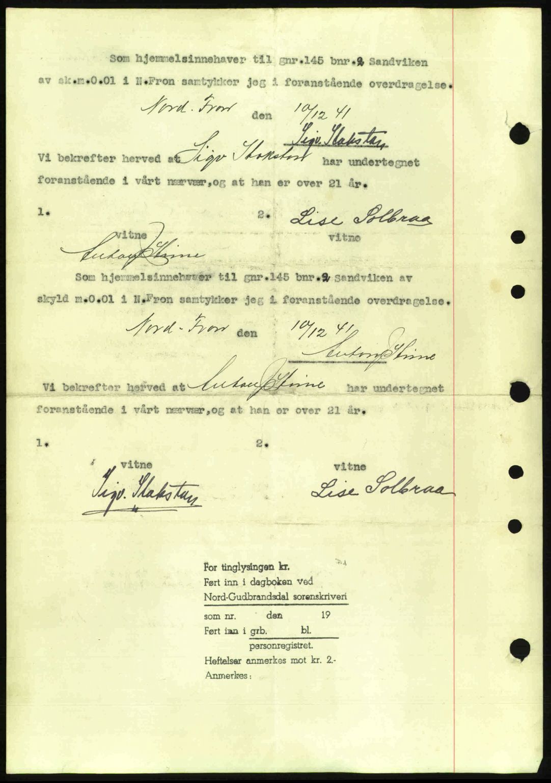 Nord-Gudbrandsdal tingrett, SAH/TING-002/H/Hb/Hbb/L0008: Pantebok nr. FA8, 1942-1942, Dagboknr: 1/1942