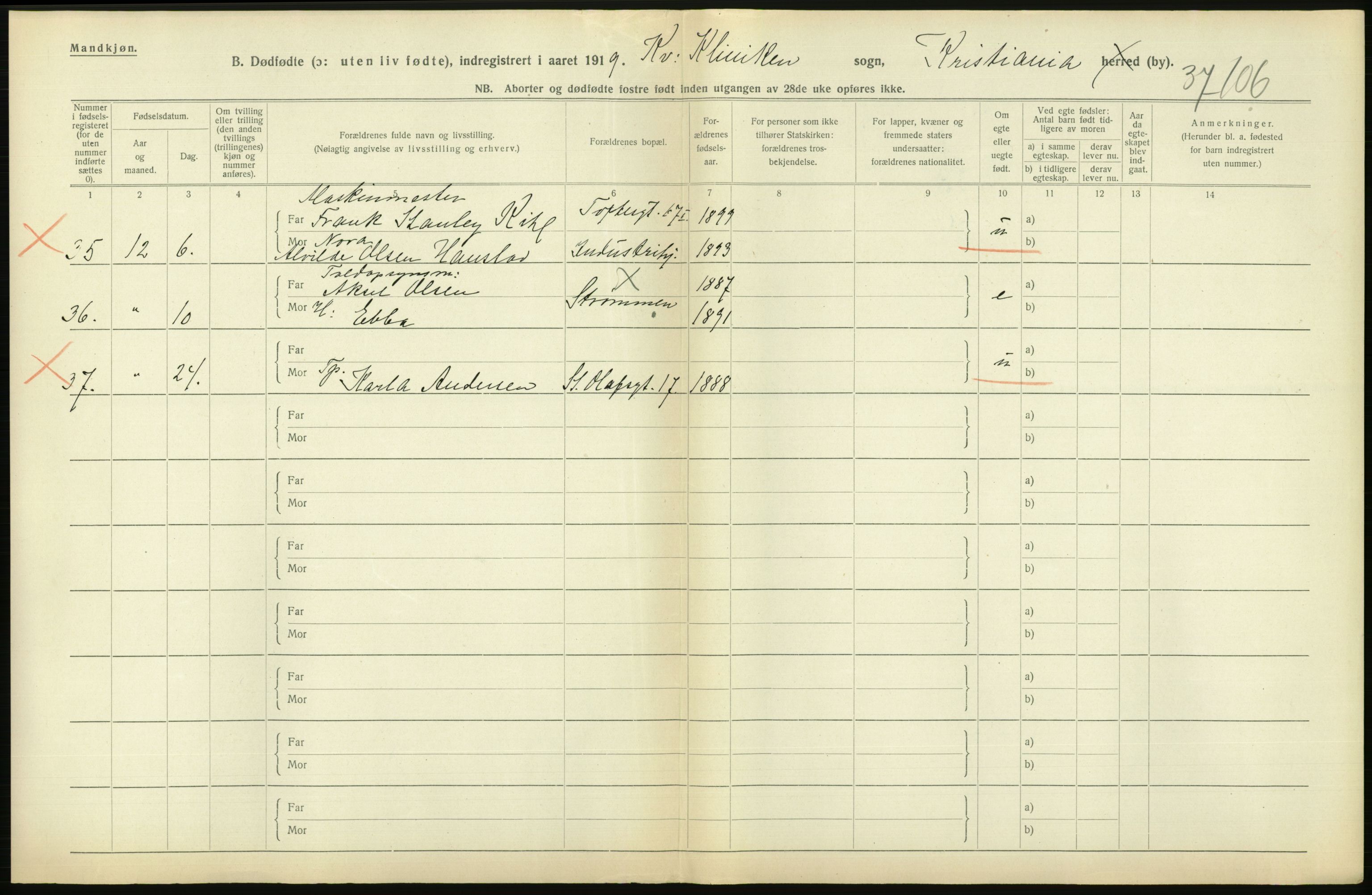 Statistisk sentralbyrå, Sosiodemografiske emner, Befolkning, AV/RA-S-2228/D/Df/Dfb/Dfbi/L0011: Kristiania: Døde, dødfødte, 1919