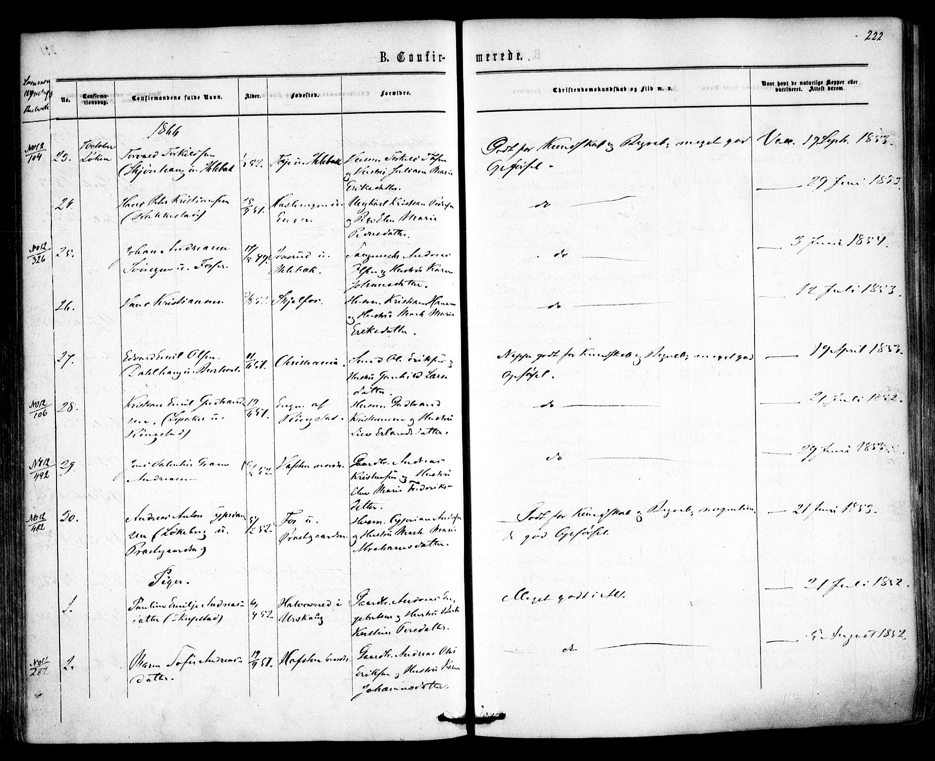 Høland prestekontor Kirkebøker, AV/SAO-A-10346a/F/Fa/L0011: Ministerialbok nr. I 11, 1862-1869, s. 222