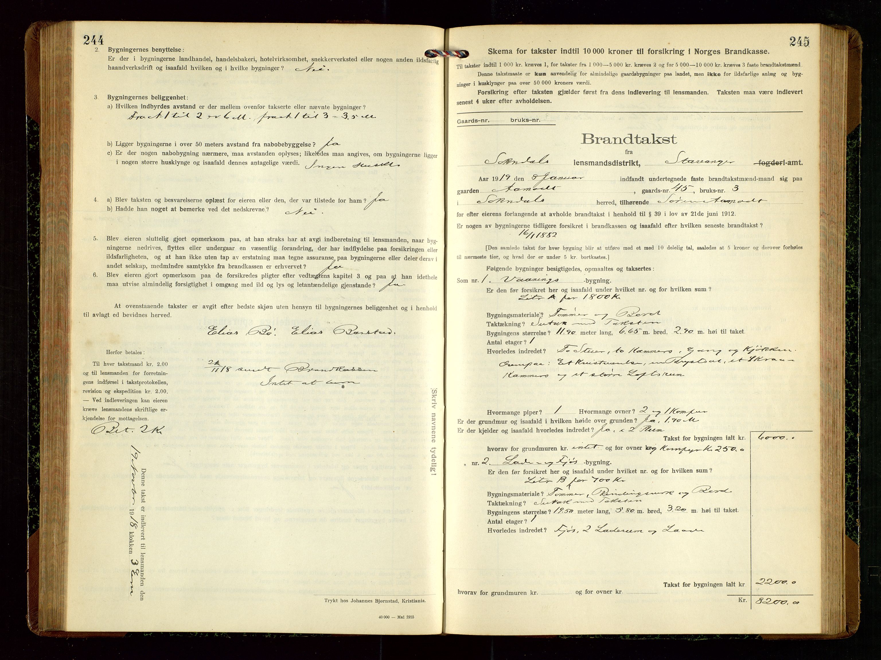 Sokndal lensmannskontor, SAST/A-100417/Gob/L0004: "Brandtakst-Protokol", 1917-1920, s. 244-245
