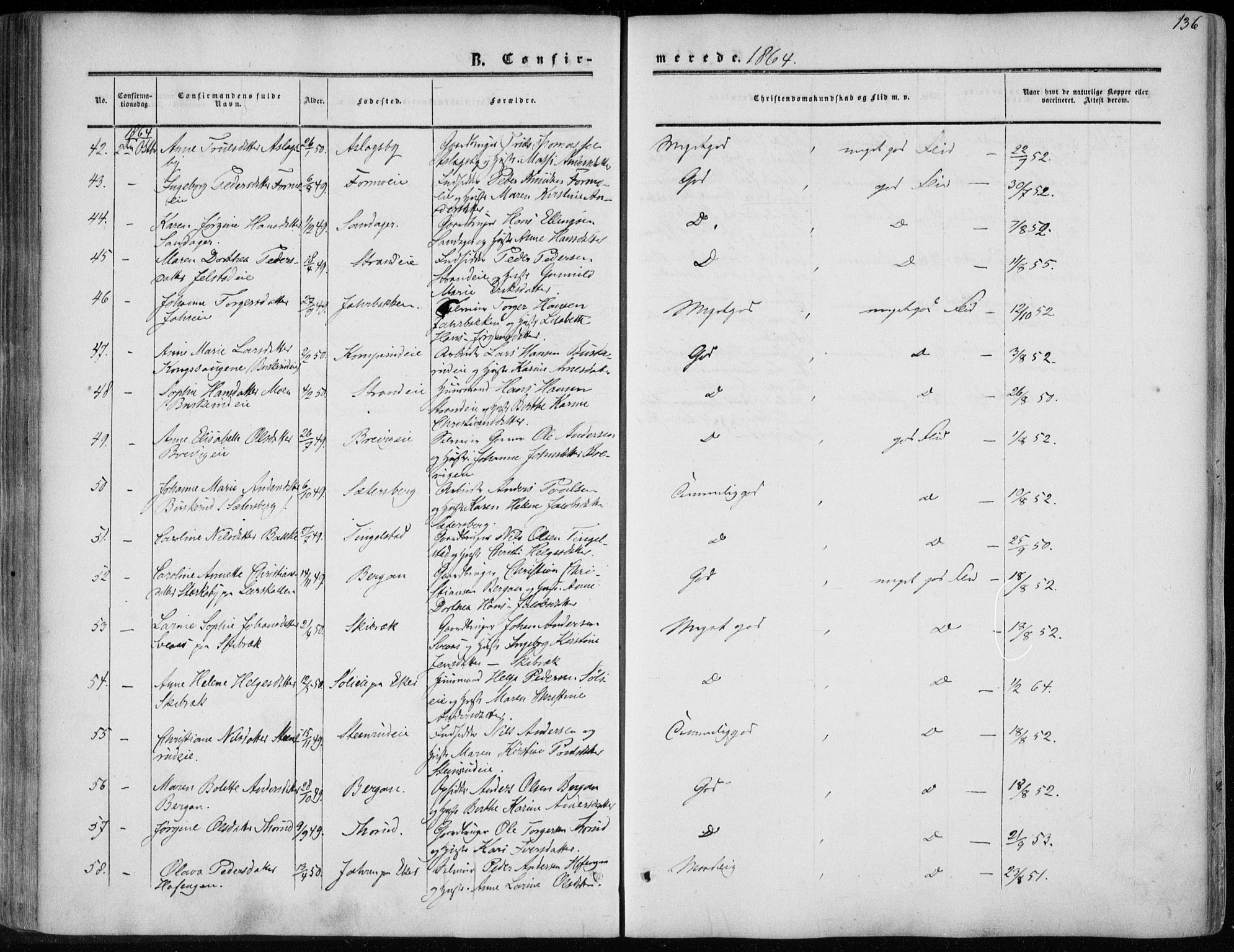Modum kirkebøker, AV/SAKO-A-234/F/Fa/L0009: Ministerialbok nr. 9, 1860-1864, s. 136
