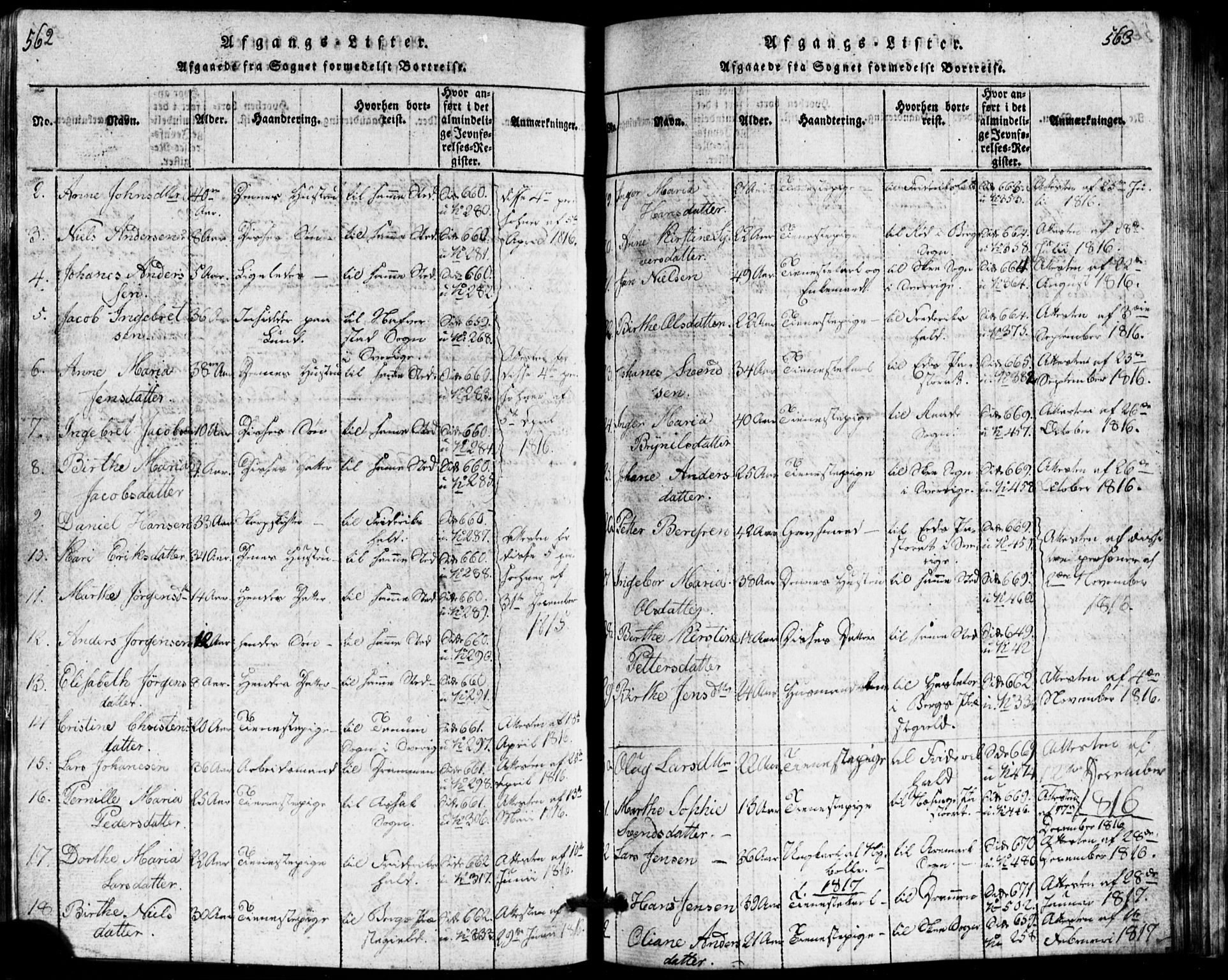 Idd prestekontor Kirkebøker, SAO/A-10911/G/Ga/L0001: Klokkerbok nr. I 1, 1815-1826, s. 562-563