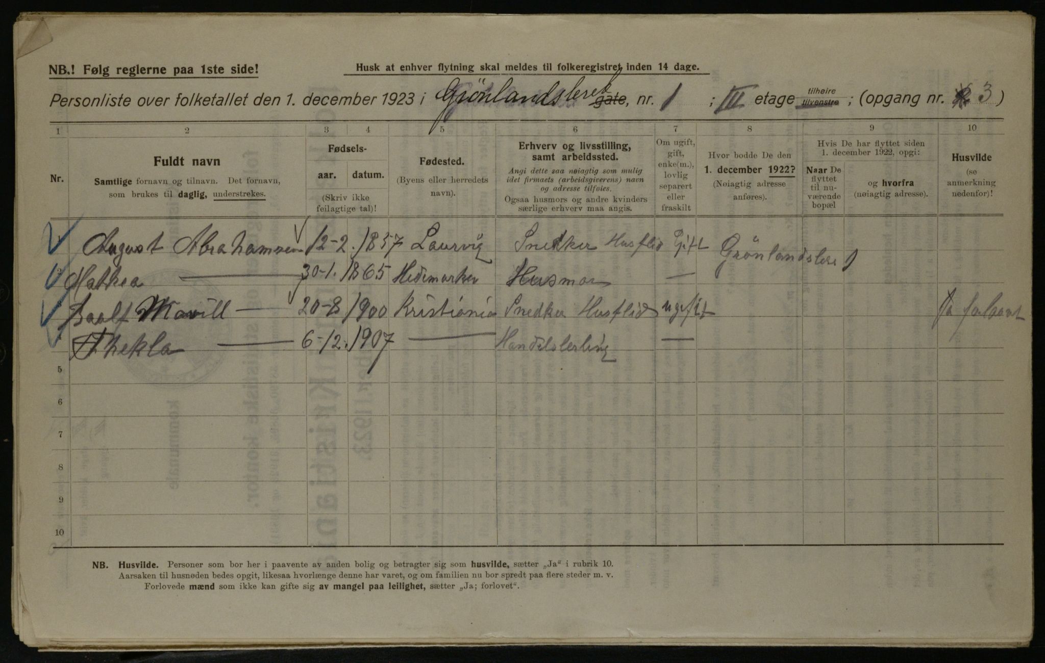 OBA, Kommunal folketelling 1.12.1923 for Kristiania, 1923, s. 35371