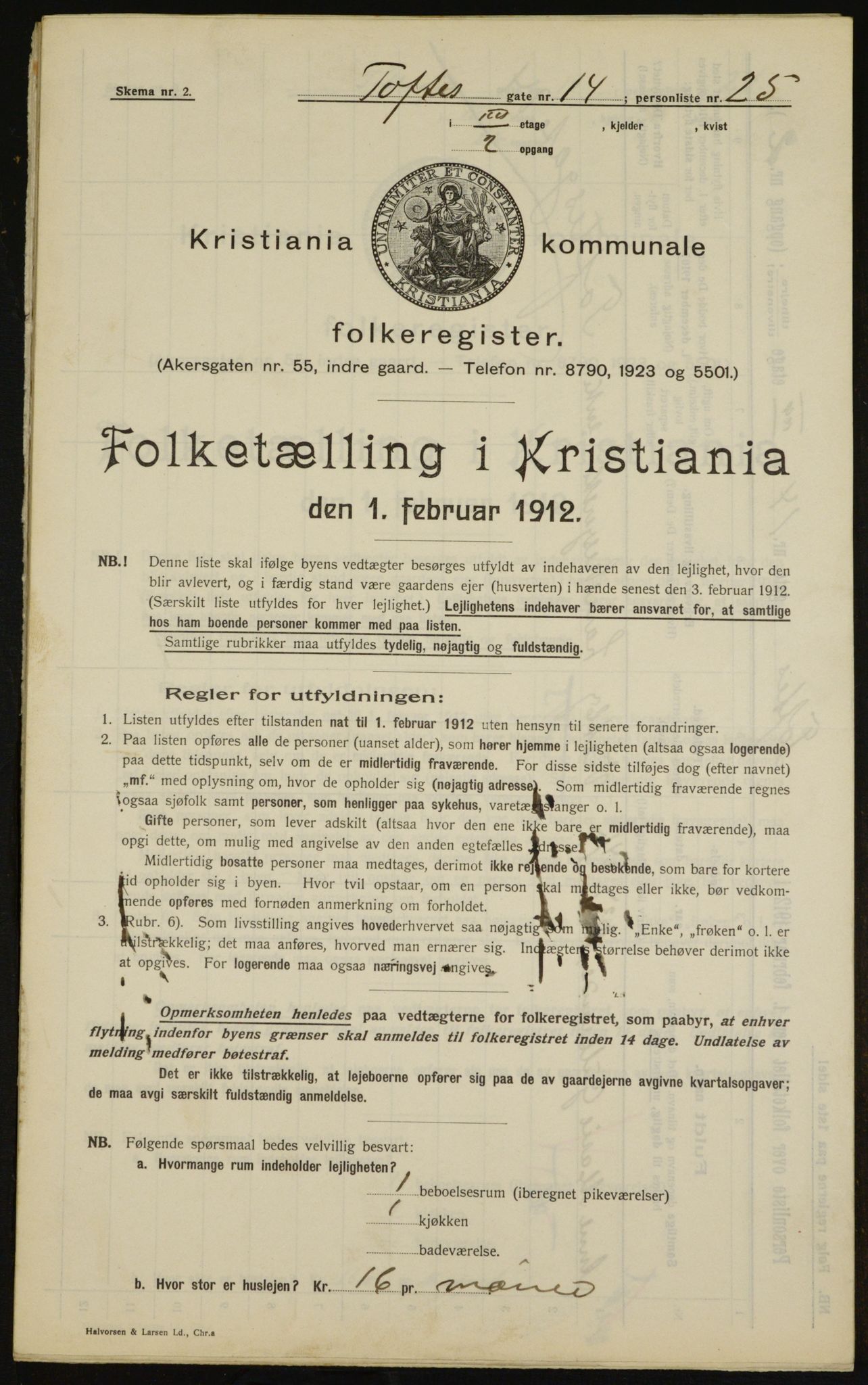 OBA, Kommunal folketelling 1.2.1912 for Kristiania, 1912, s. 111515