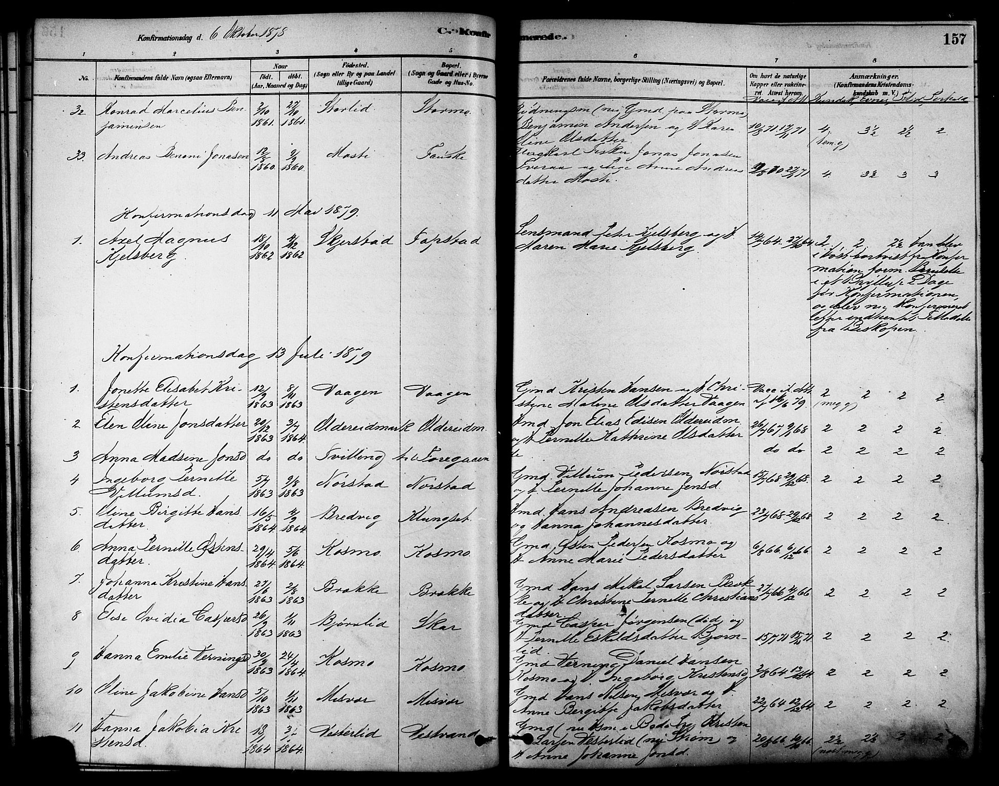 Ministerialprotokoller, klokkerbøker og fødselsregistre - Nordland, AV/SAT-A-1459/852/L0740: Ministerialbok nr. 852A10, 1878-1894, s. 157