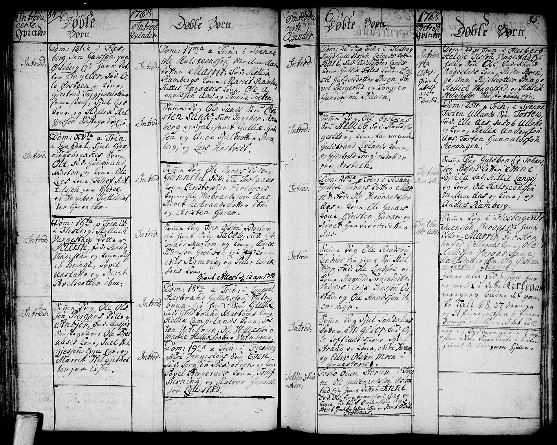 Flesberg kirkebøker, AV/SAKO-A-18/F/Fa/L0003: Ministerialbok nr. I 3, 1748-1790, s. 84-85