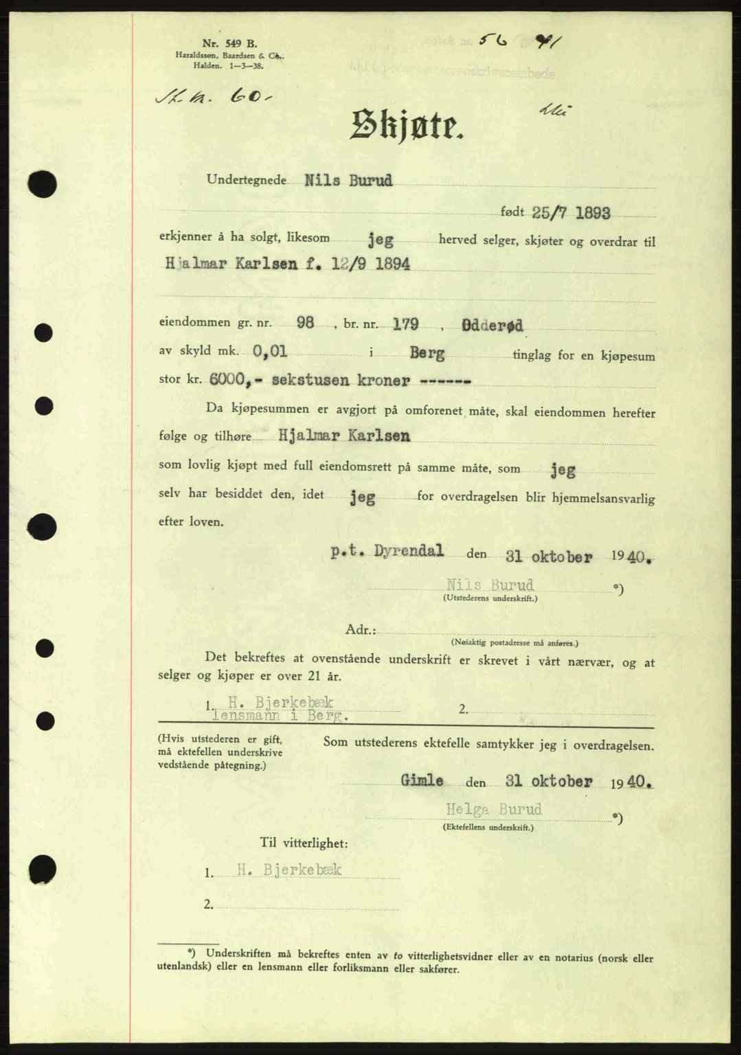 Idd og Marker sorenskriveri, AV/SAO-A-10283/G/Gb/Gbb/L0004: Pantebok nr. A4, 1940-1941, Dagboknr: 56/1941