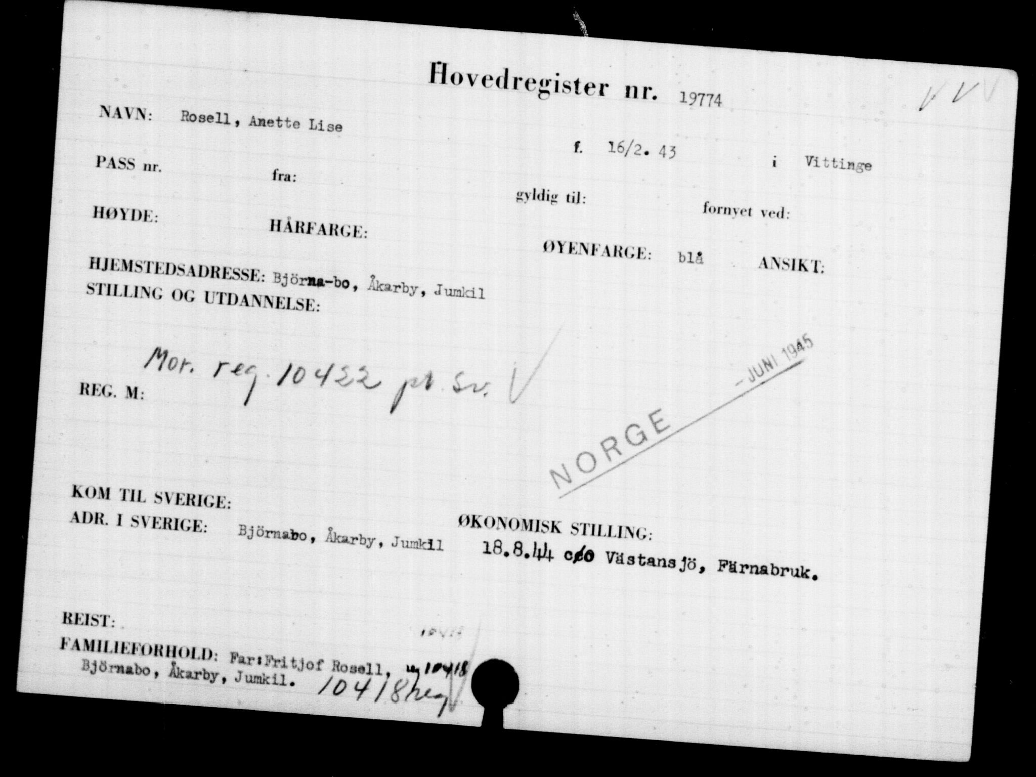 Den Kgl. Norske Legasjons Flyktningskontor, AV/RA-S-6753/V/Va/L0009: Kjesäterkartoteket.  Flyktningenr. 18502-22048, 1940-1945, s. 1429