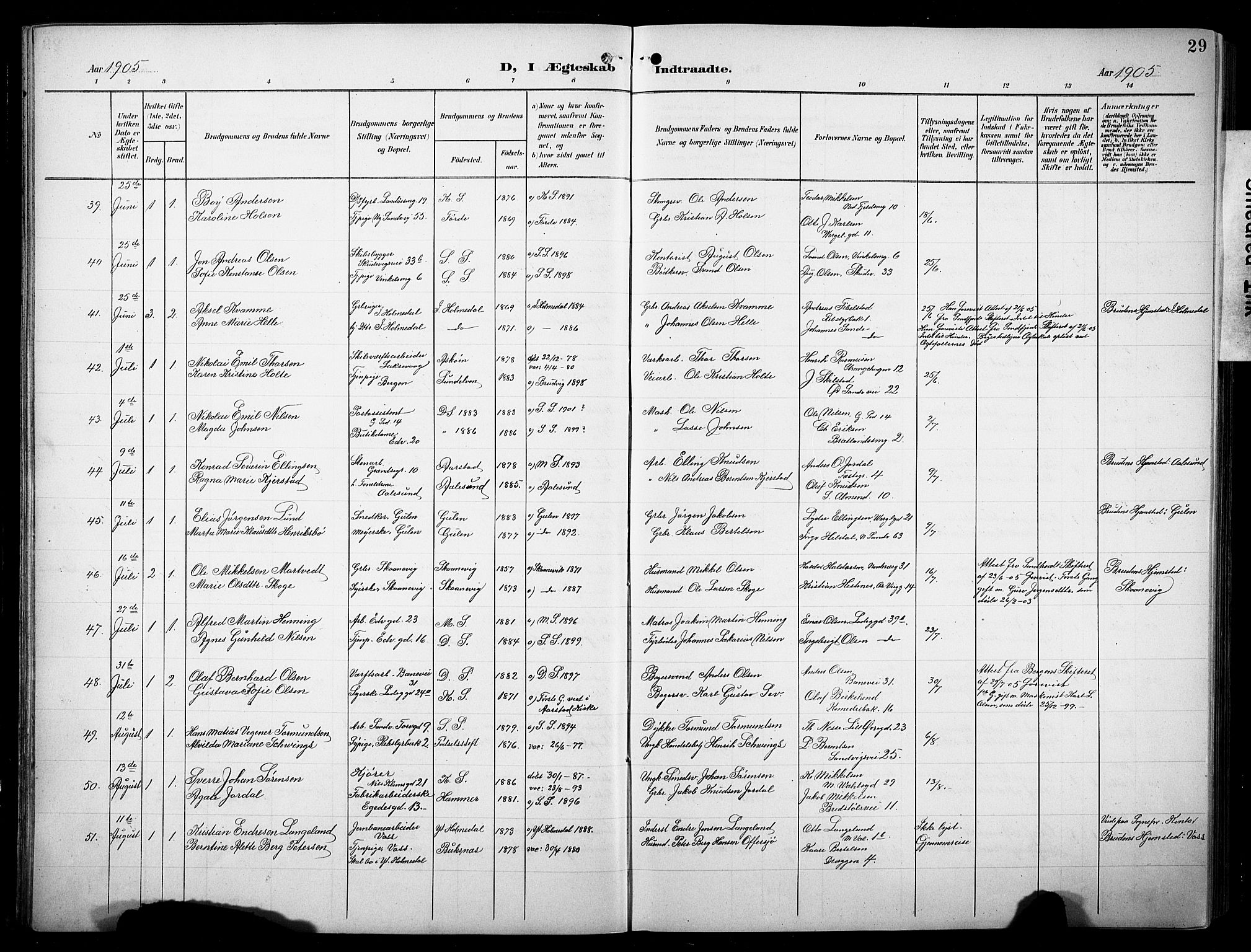 Sandviken Sokneprestembete, AV/SAB-A-77601/H/Hb/L0014: Klokkerbok nr. D 1, 1902-1929, s. 29