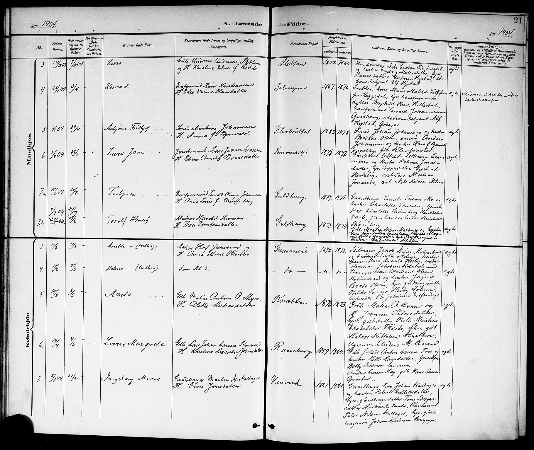 Botne kirkebøker, AV/SAKO-A-340/G/Ga/L0004: Klokkerbok nr. I 4, 1899-1915, s. 21