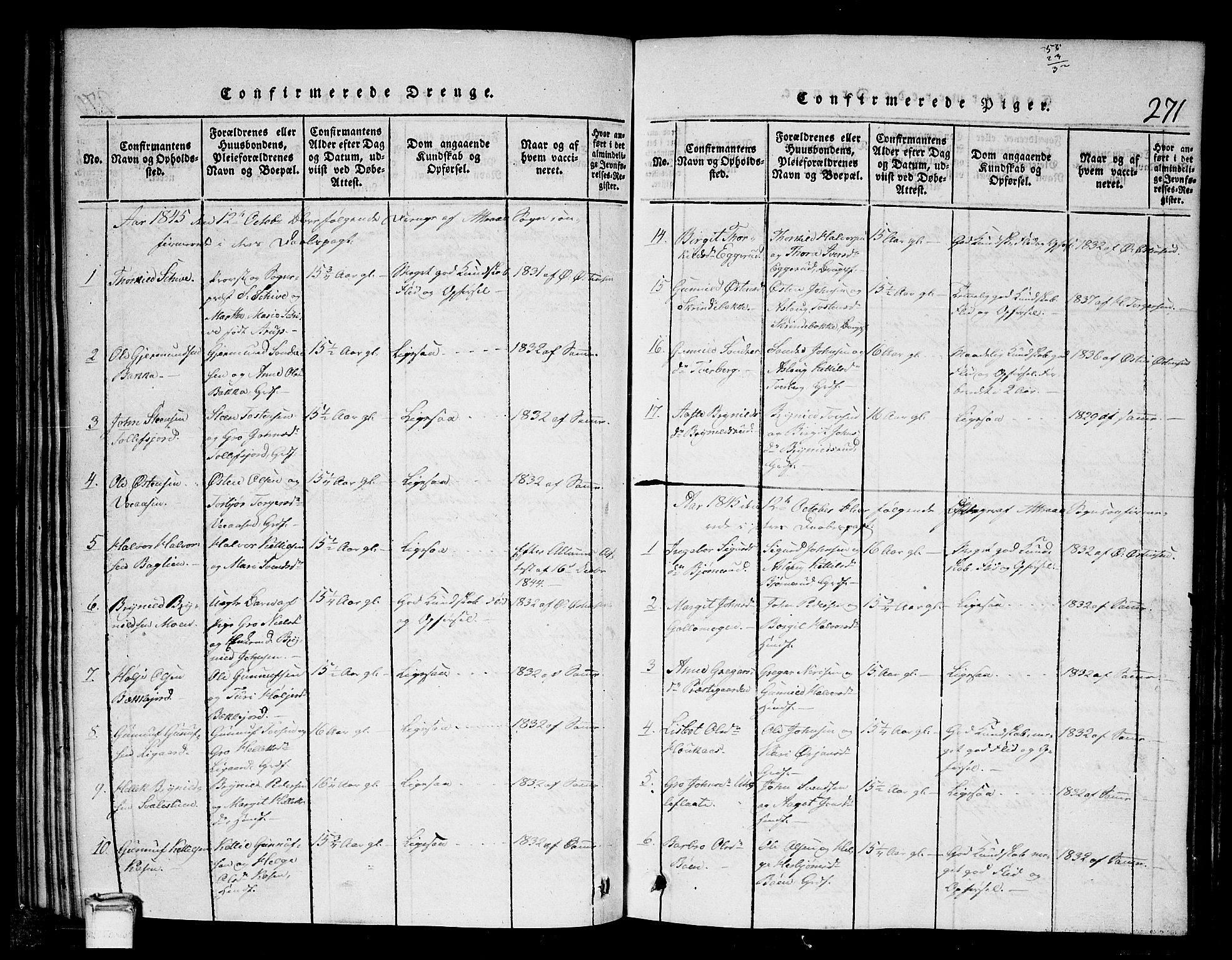 Tinn kirkebøker, AV/SAKO-A-308/G/Gb/L0001: Klokkerbok nr. II 1 /2, 1837-1850, s. 271