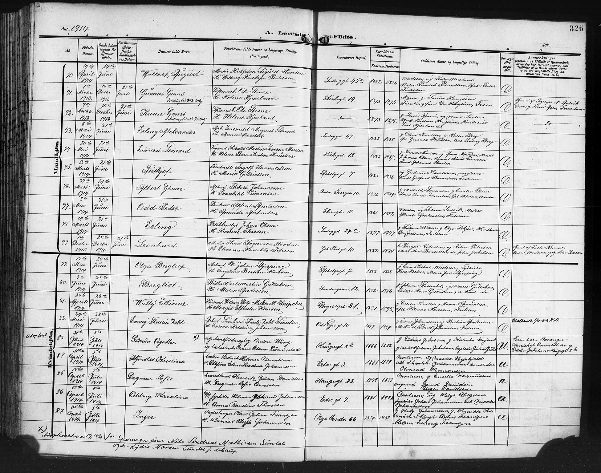 Sandviken Sokneprestembete, AV/SAB-A-77601/H/Hb/L0004: Klokkerbok nr. B 1, 1901-1914, s. 326