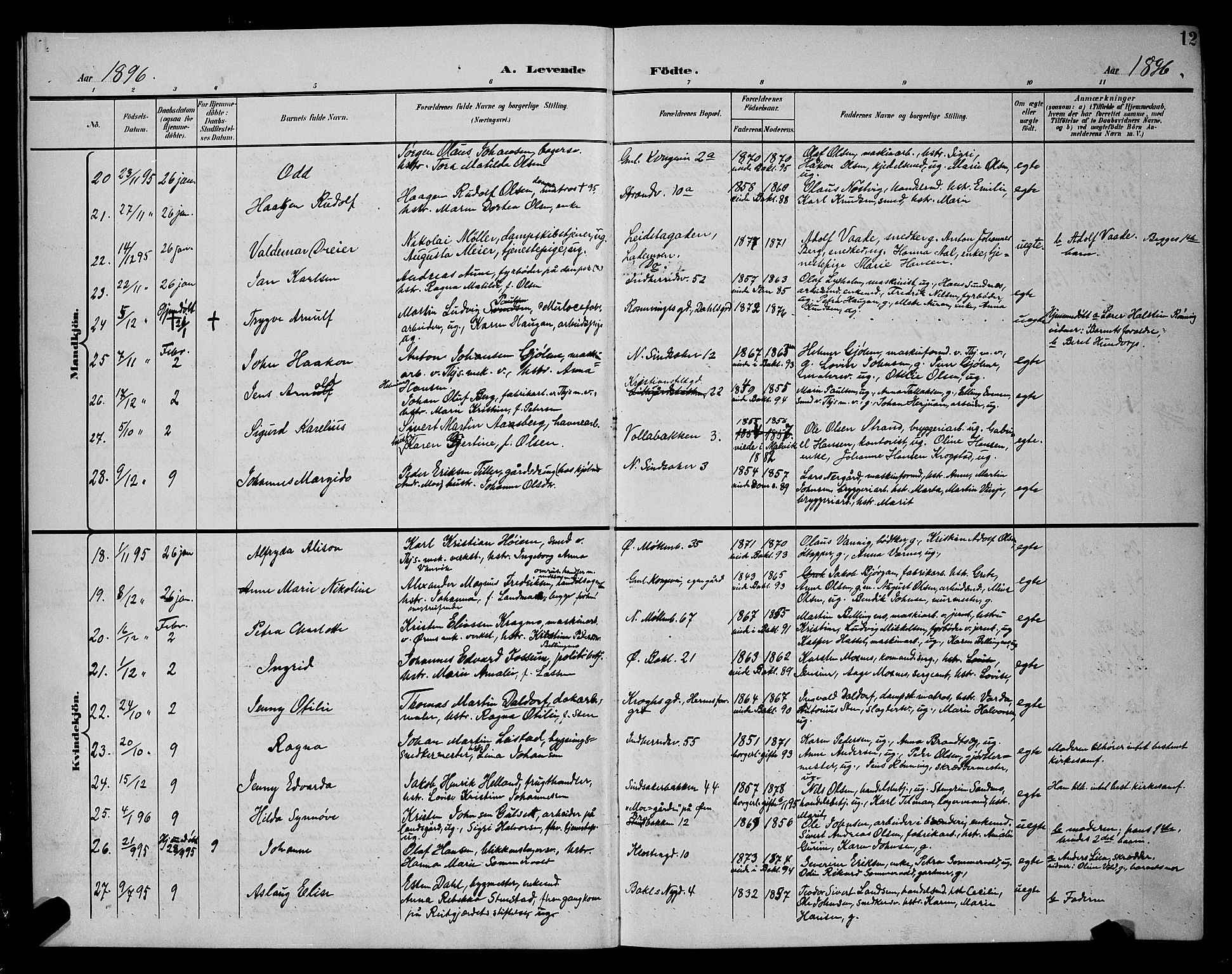 Ministerialprotokoller, klokkerbøker og fødselsregistre - Sør-Trøndelag, AV/SAT-A-1456/604/L0225: Klokkerbok nr. 604C08, 1895-1899, s. 12