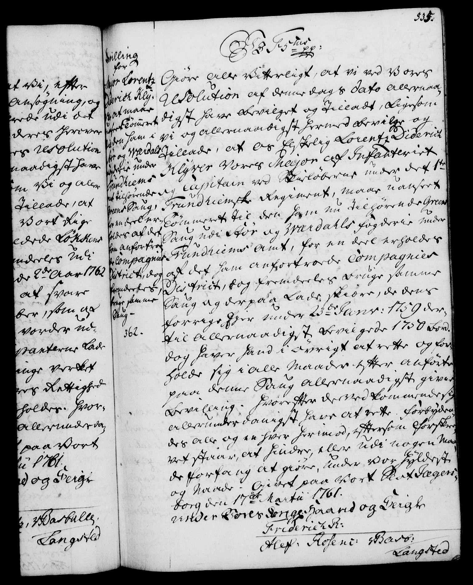 Rentekammeret, Kammerkanselliet, AV/RA-EA-3111/G/Gg/Gga/L0007: Norsk ekspedisjonsprotokoll med register (merket RK 53.7), 1759-1768, s. 335