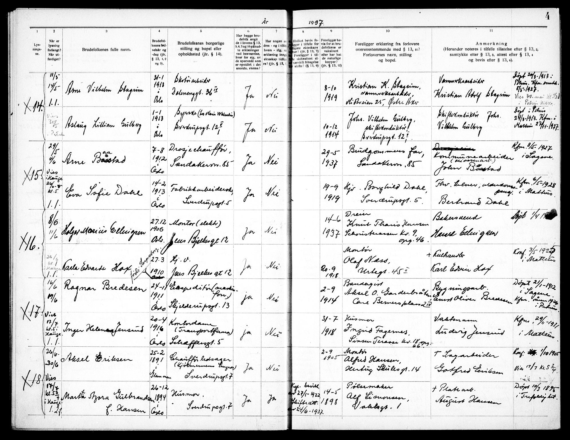 Matteus prestekontor Kirkebøker, AV/SAO-A-10870/H/Ha/L0002: Lysningsprotokoll nr. 2, 1937-1938, s. 4