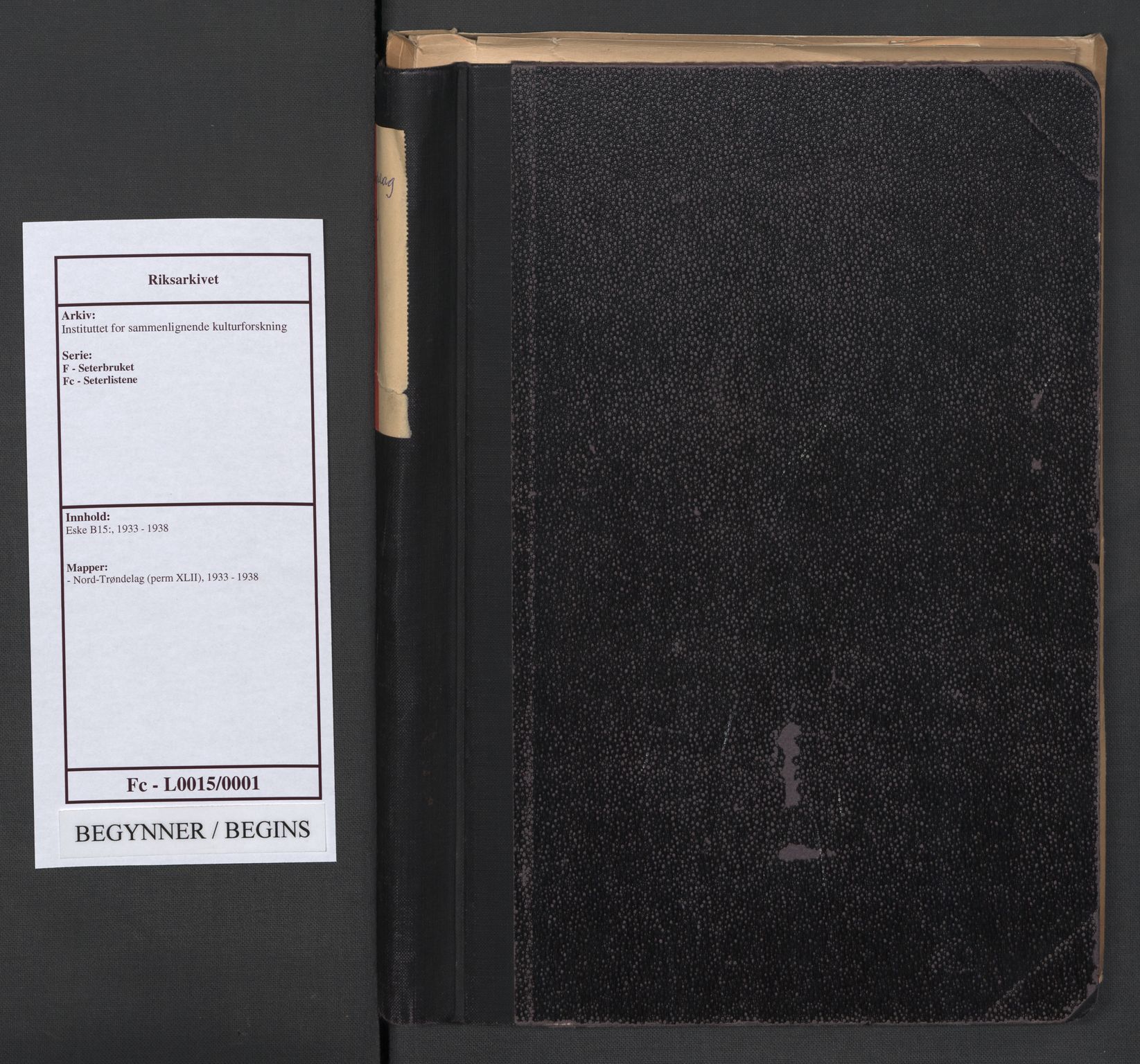 Instituttet for sammenlignende kulturforskning, AV/RA-PA-0424/F/Fc/L0015/0001: Eske B15: / Nord-Trøndelag (perm XLII), 1933-1938
