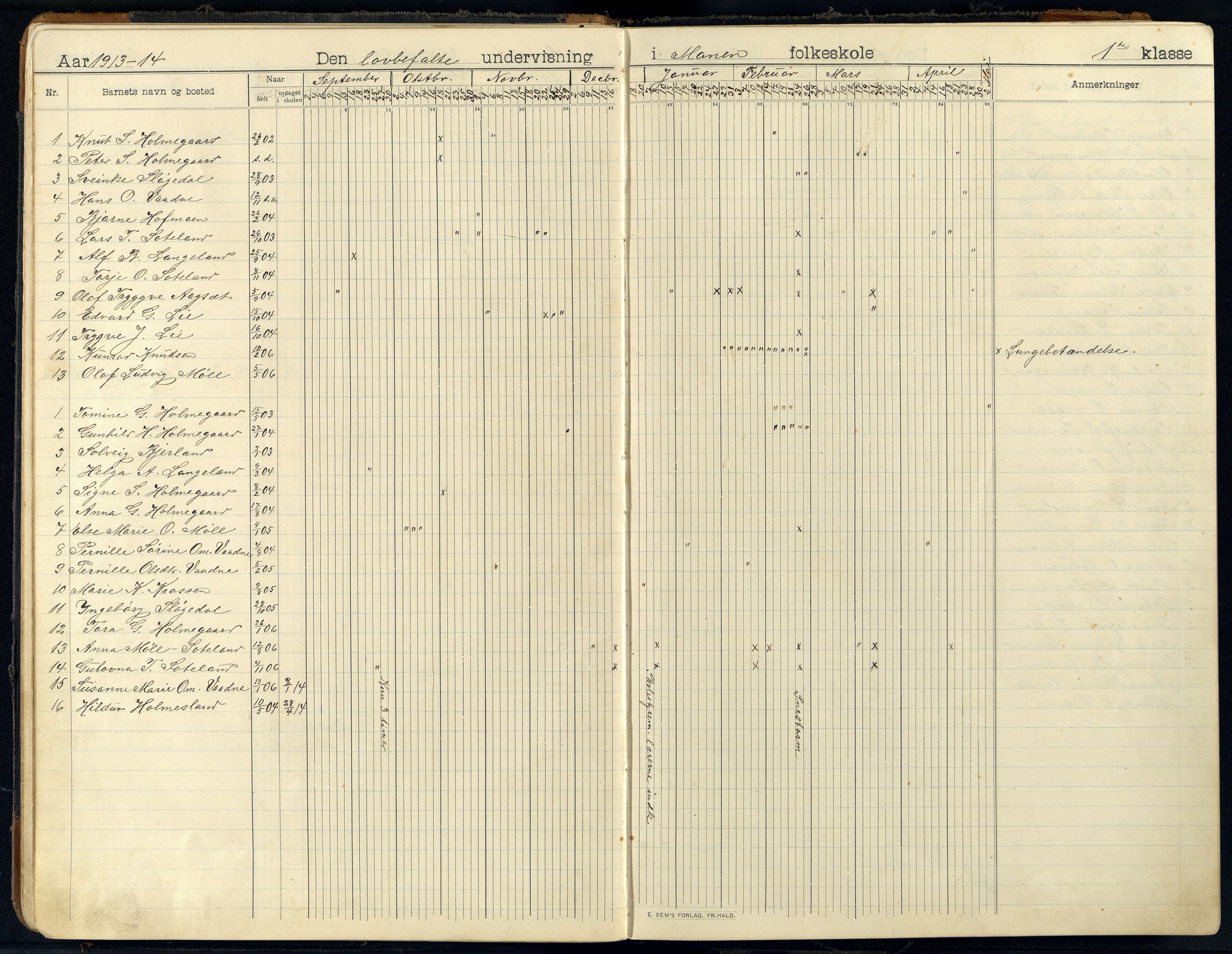 Holum kommune - Monen Skole, ARKSOR/1002HO551/I/L0002: Dagbok, 1908-1951, s. 17b-18a