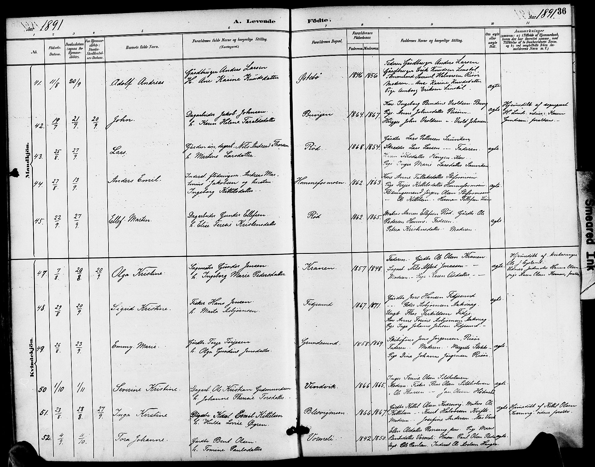 Søndeled sokneprestkontor, AV/SAK-1111-0038/F/Fa/L0005: Ministerialbok nr. A 5, 1889-1899, s. 36