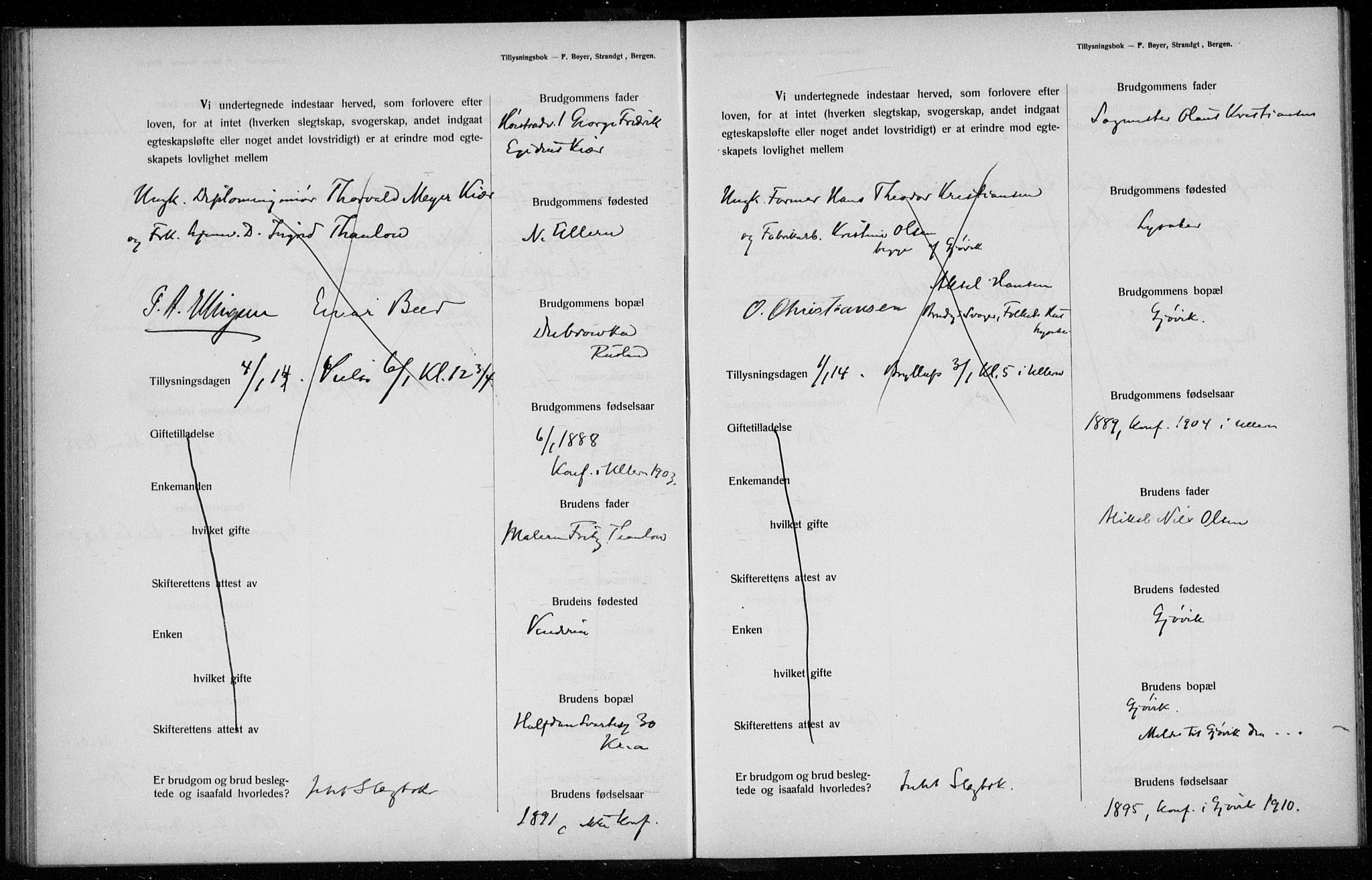 Ullern prestekontor Kirkebøker, SAO/A-10740/H/L0001: Lysningsprotokoll nr. 1, 1911-1916